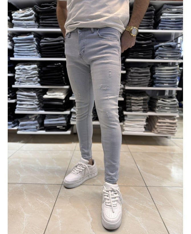 Eskitme Detay Gri Skinny Fit Jean