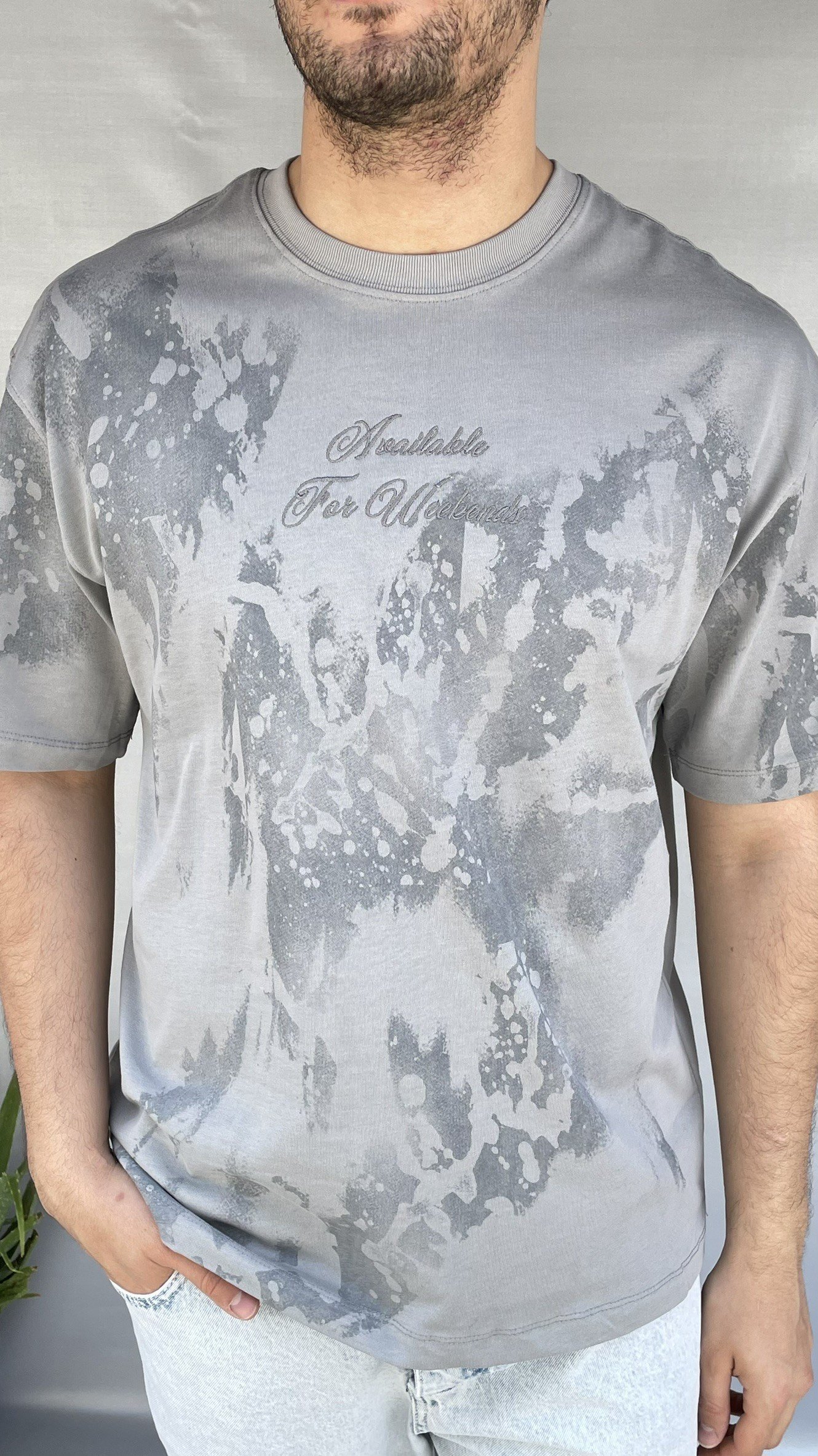 Kabartma Yazılı Batik Oversize T-shirt