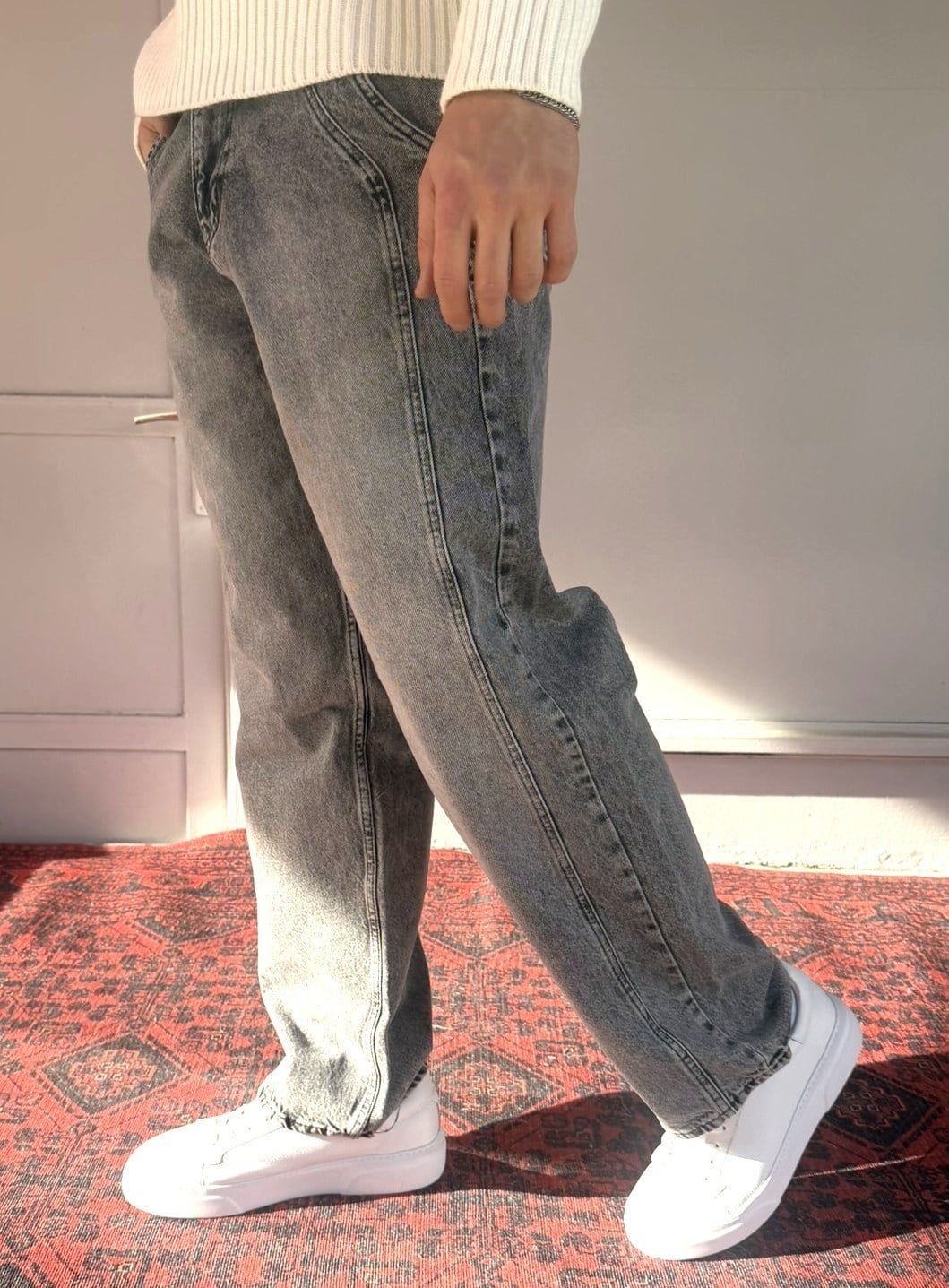 Keps Boydan Çift Dikiş Detay Relax Baggy