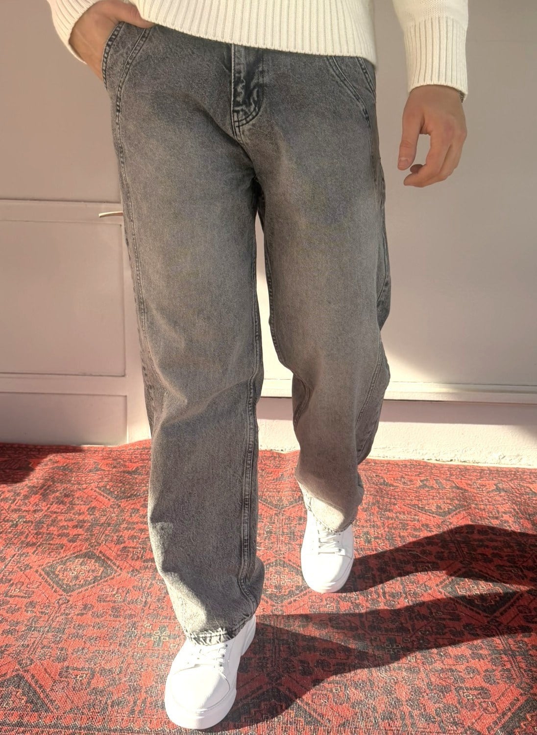 Keps Boydan Çift Dikiş Detay Relax Baggy