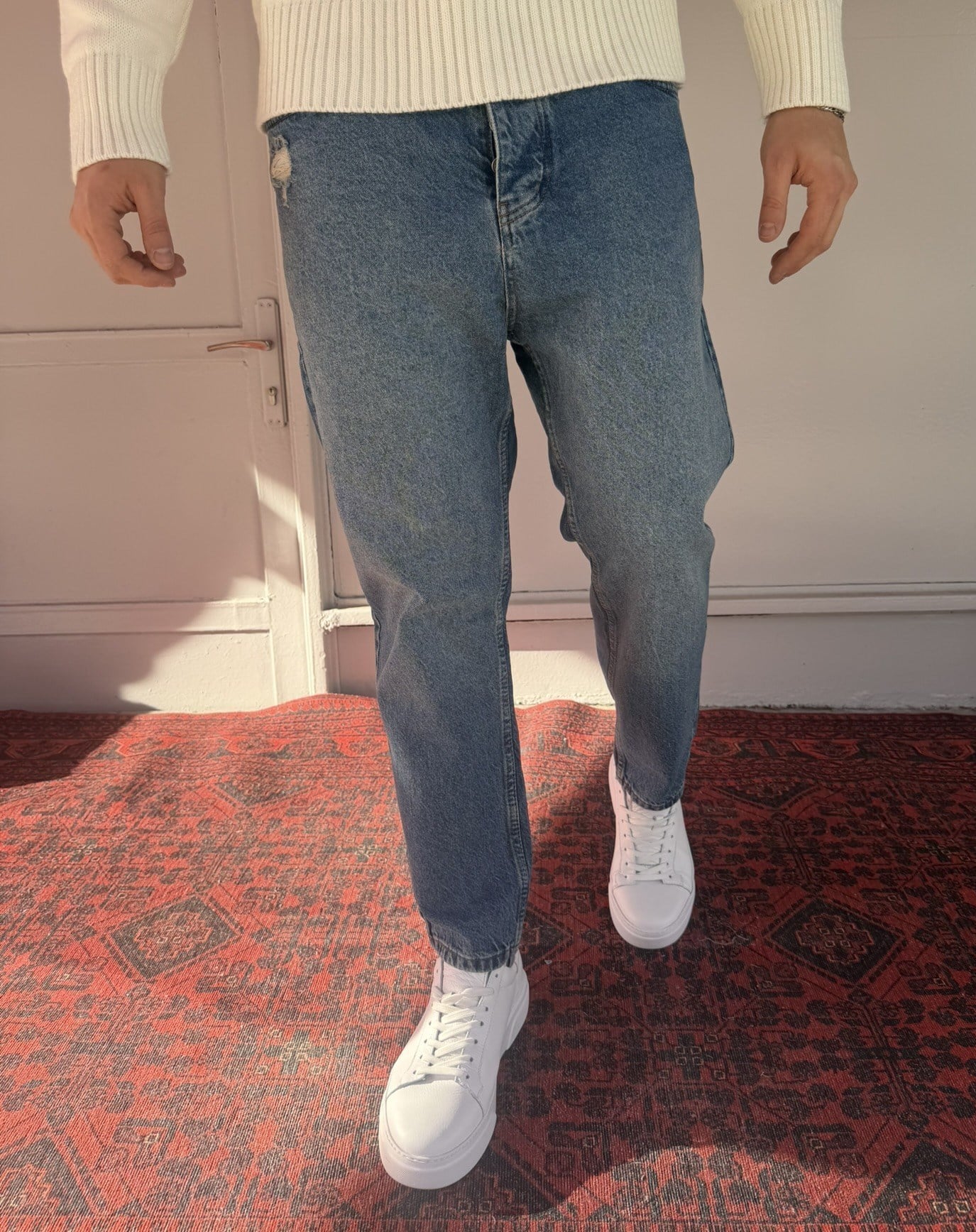 Keps Cep Yırtık Detay Boyfriend Jean