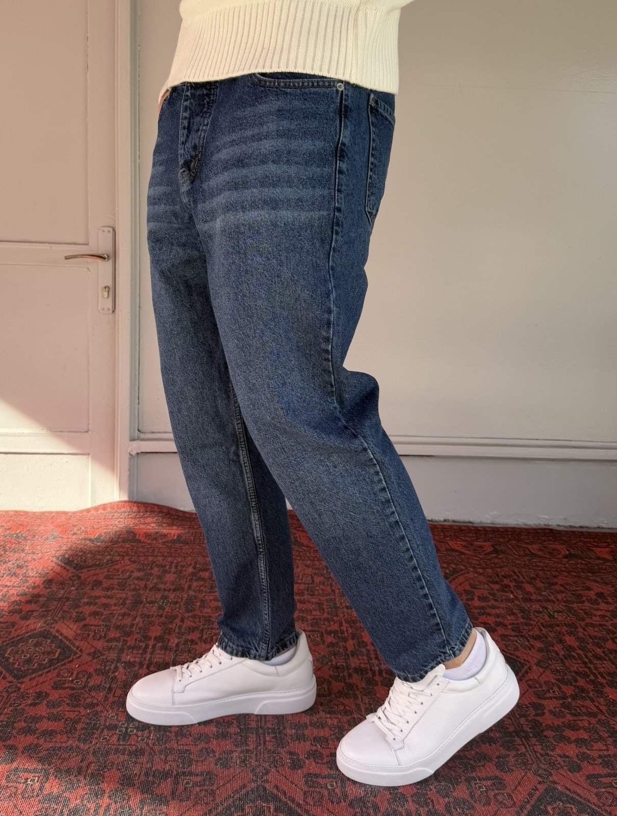 Keps Lacivert Parmak Yıkamalı Boyfriend Jean