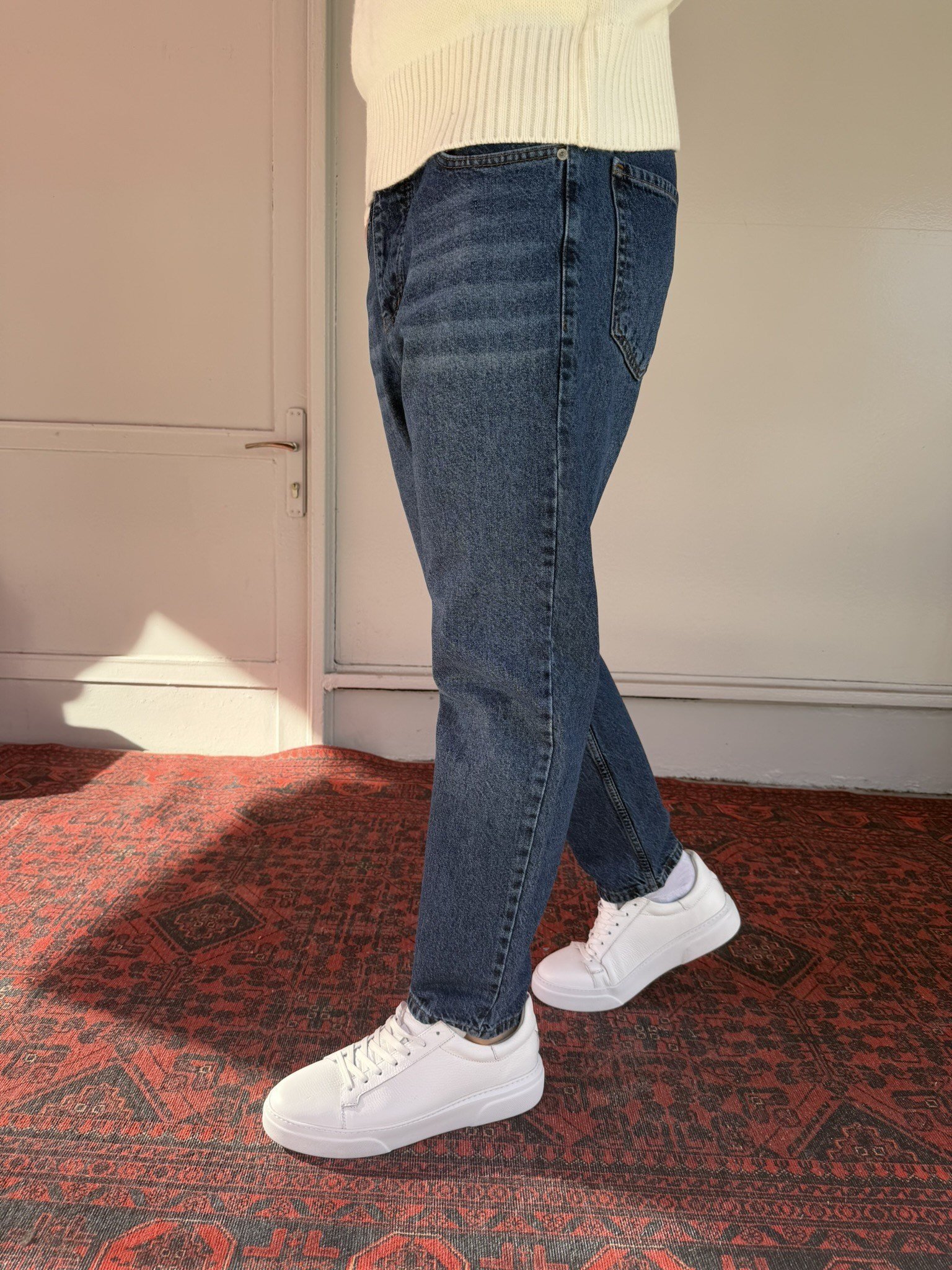 Keps Lacivert Parmak Yıkamalı Boyfriend Jean