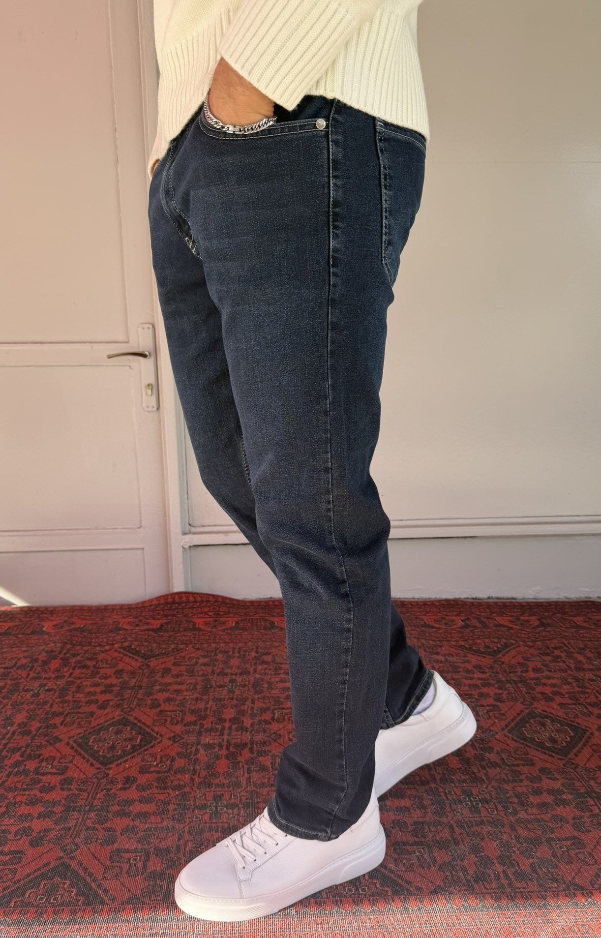 Keps Lacivert Spor Dikiş Detay Yıkamalı Regular Jean