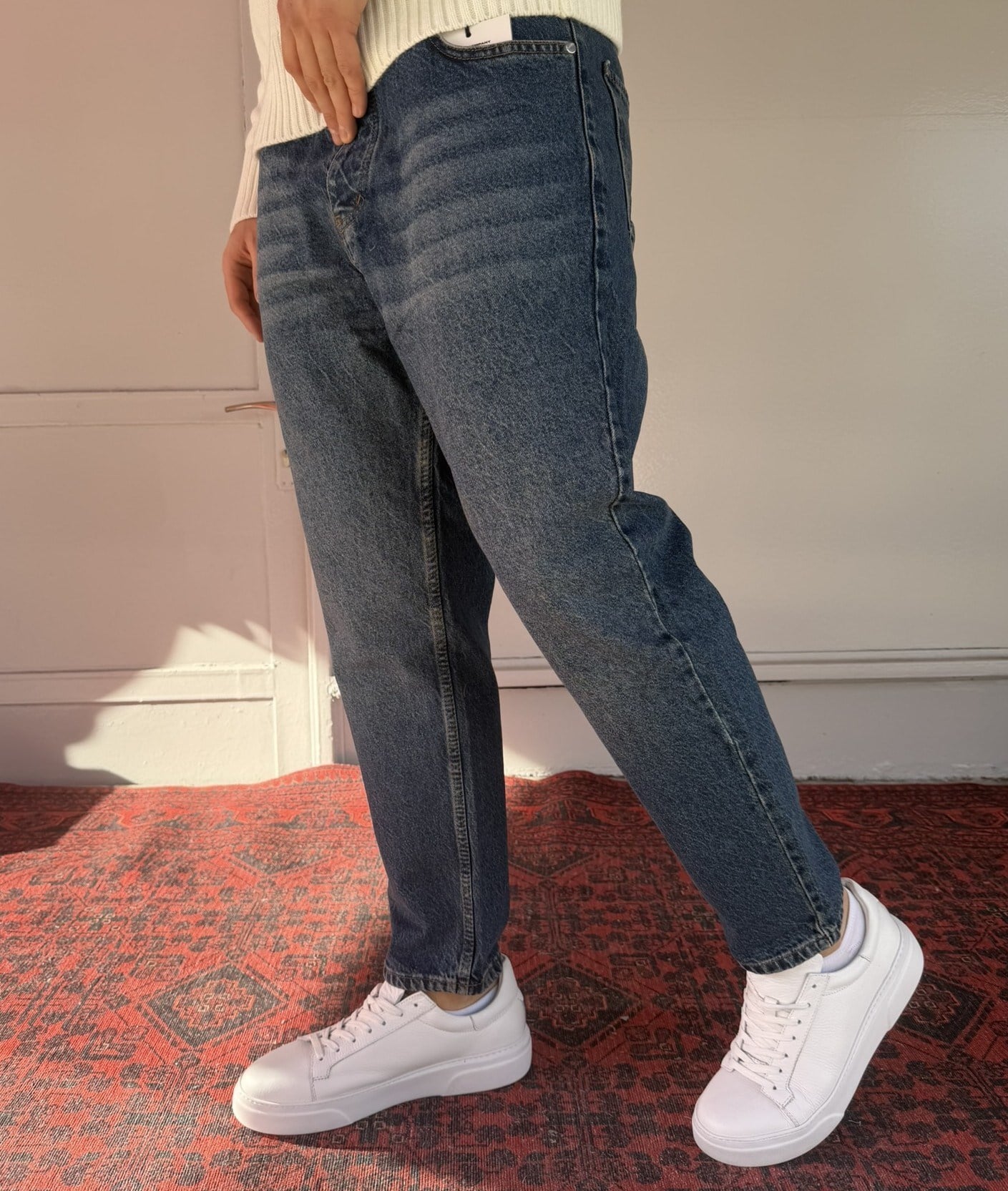 Keps Parmak Yıkamalı Mavi Boyfriend Jean
