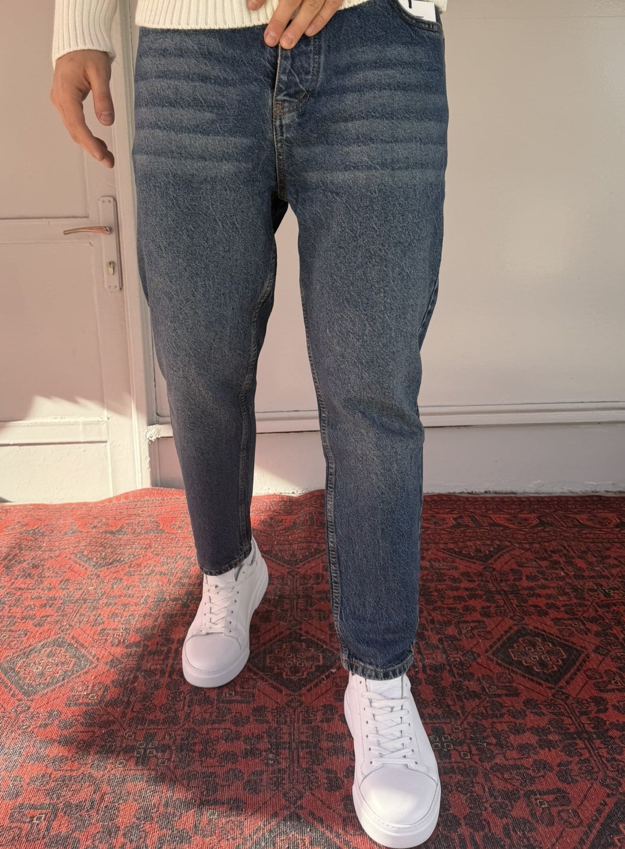 Keps Parmak Yıkamalı Mavi Boyfriend Jean