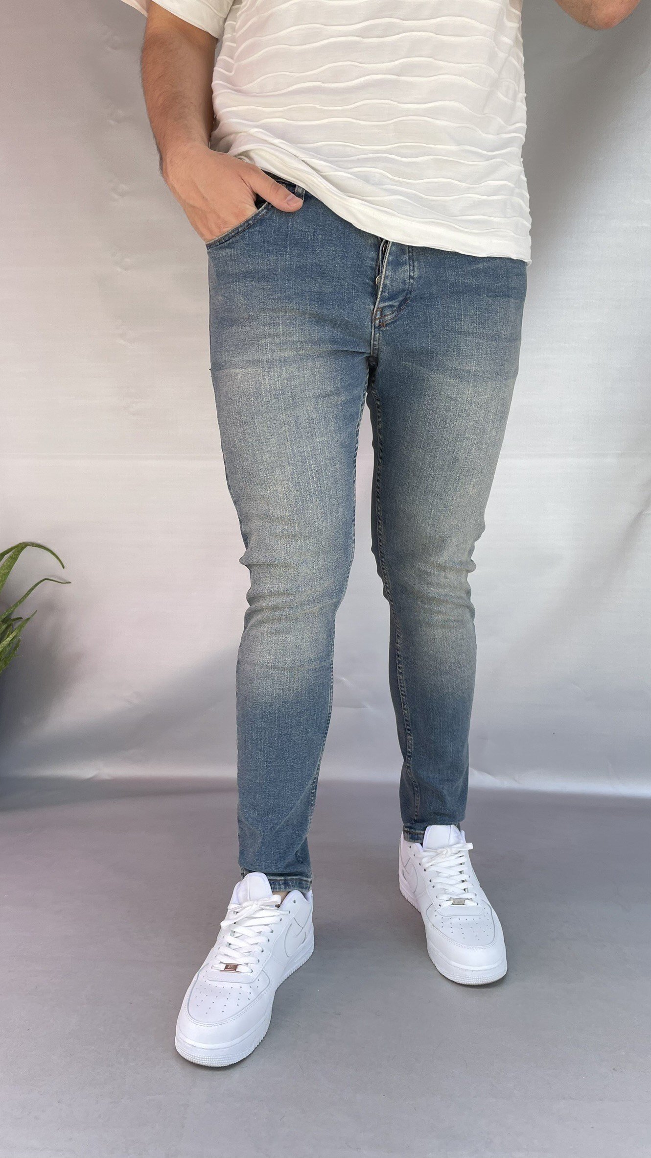 Keps Yeşil Yıkamalı Skinny Jean