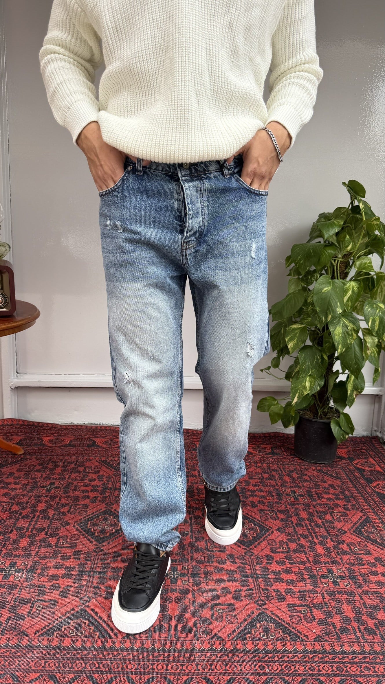 Keps Yıkamalı Tırnaklı Baggy Jean