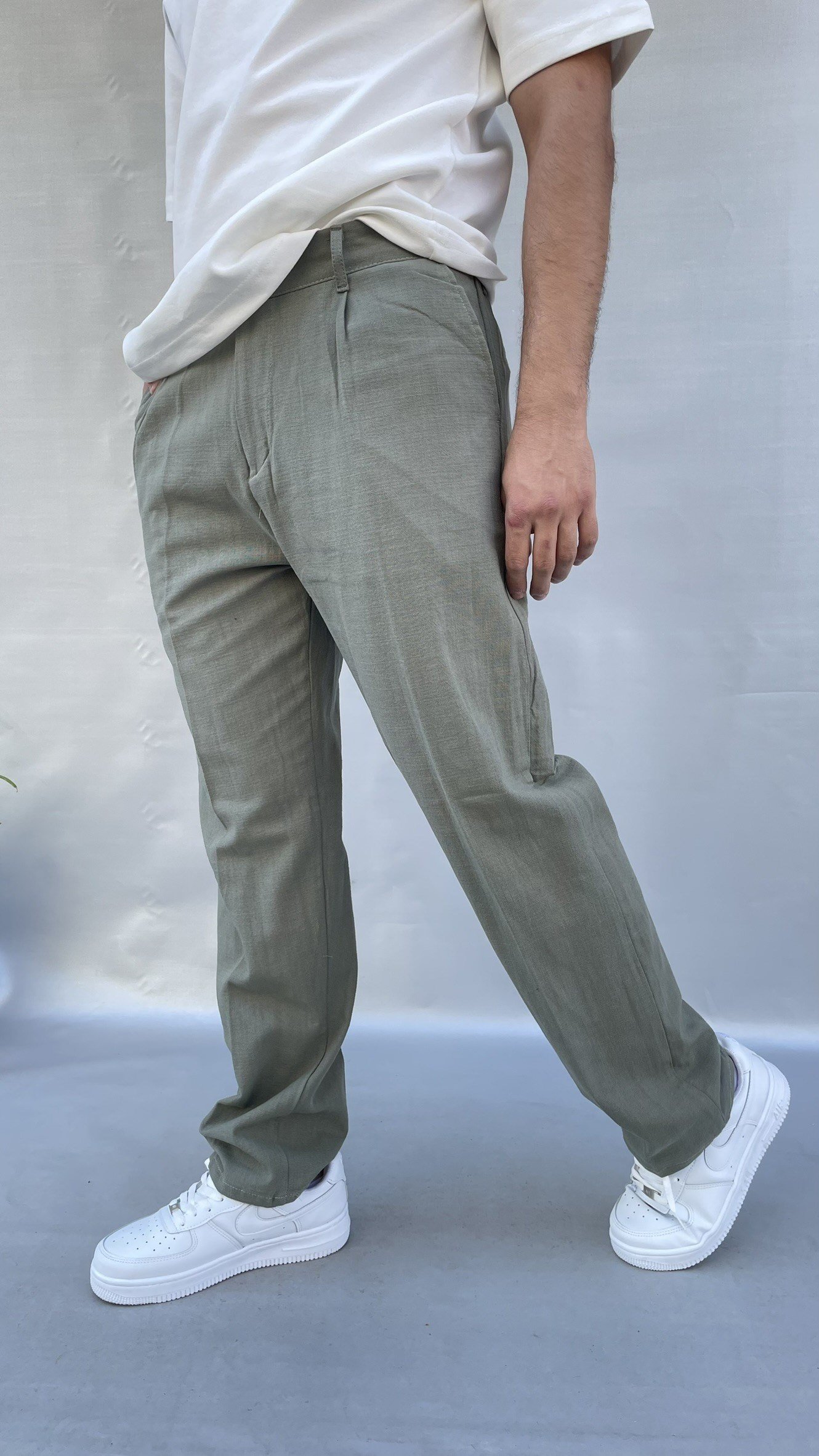 Keten Pileli Baggy Pantolon