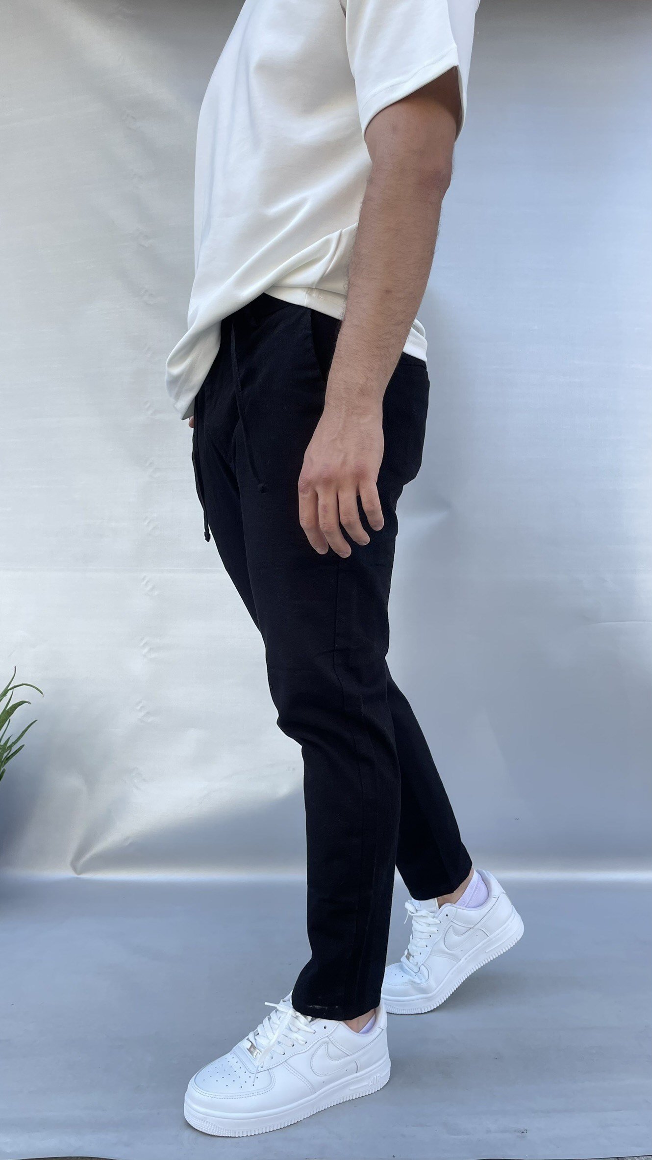 Keten Slim Fit Bel İpli Pantolon