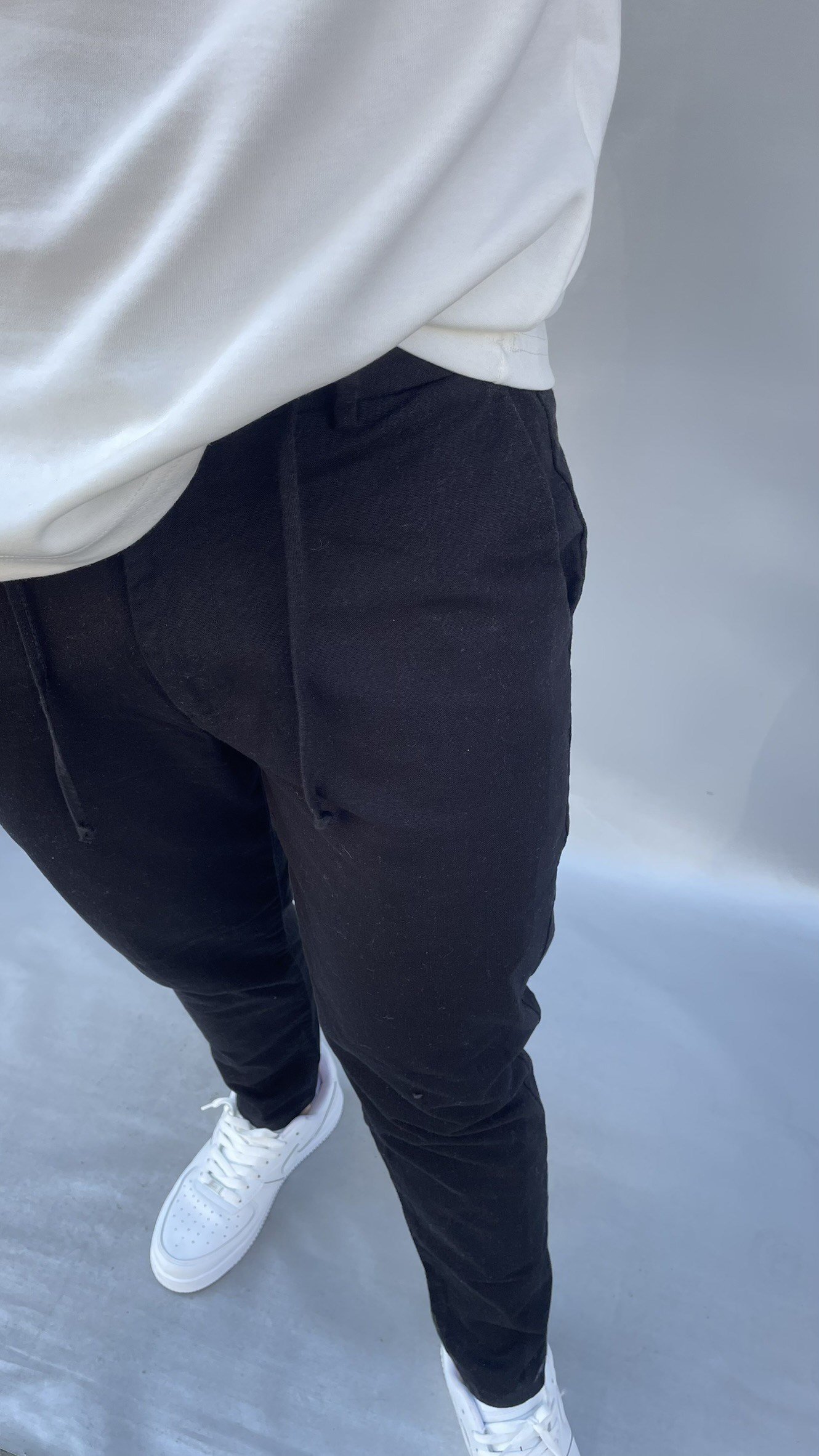 Keten Slim Fit Bel İpli Pantolon