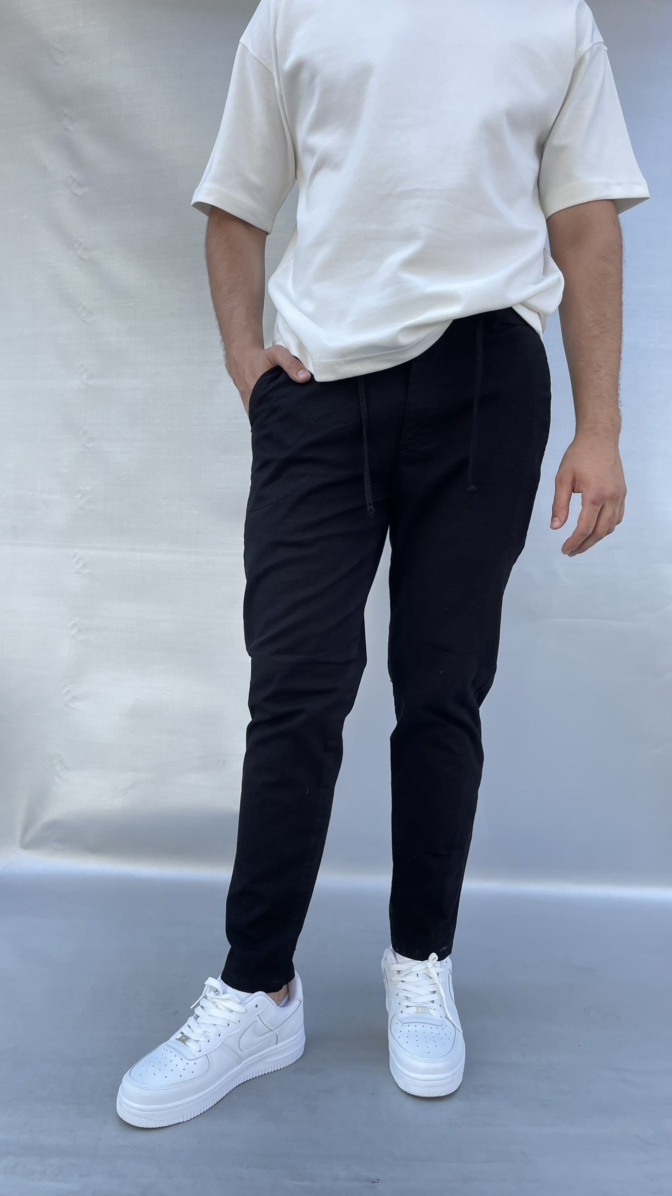 Keten Slim Fit Bel İpli Pantolon