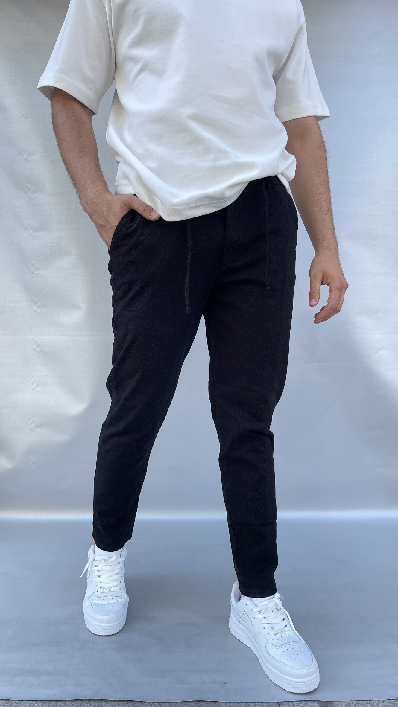 Keten Slim Fit Bel İpli Pantolon