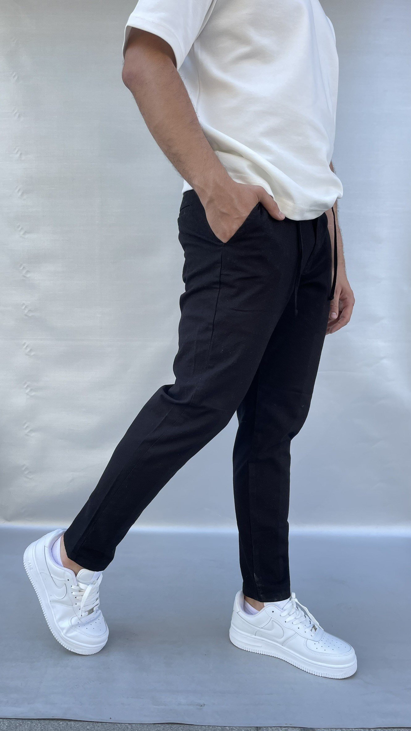 Keten Slim Fit Bel İpli Pantolon