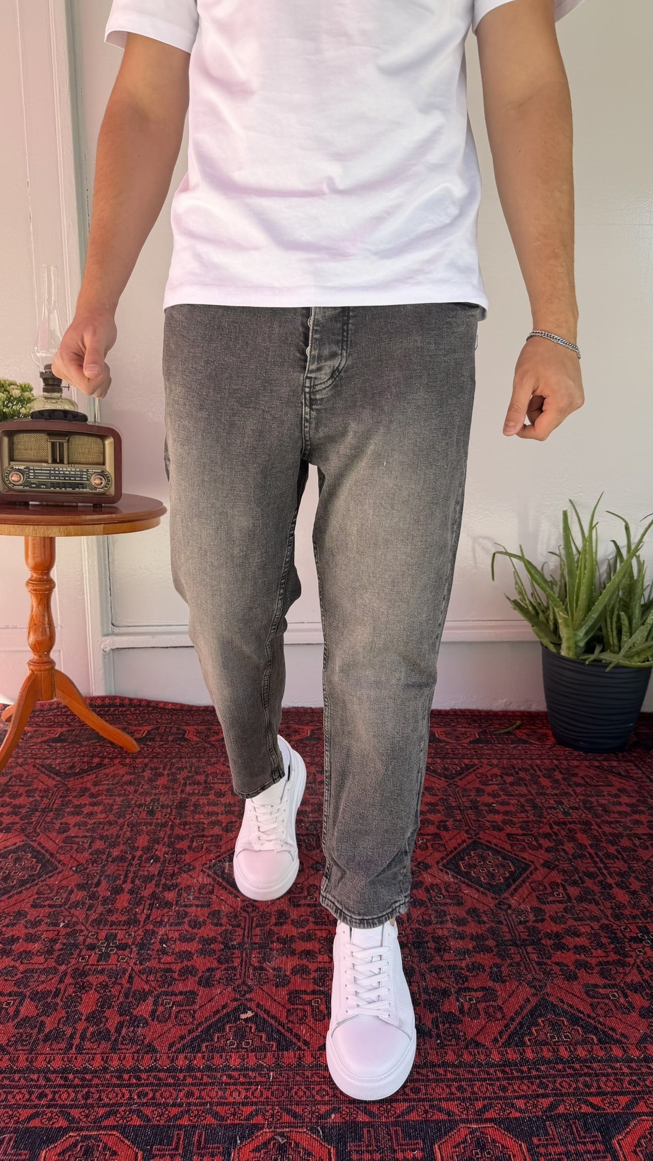 Likralı Füme Yıkamalı Boyfriend Jean