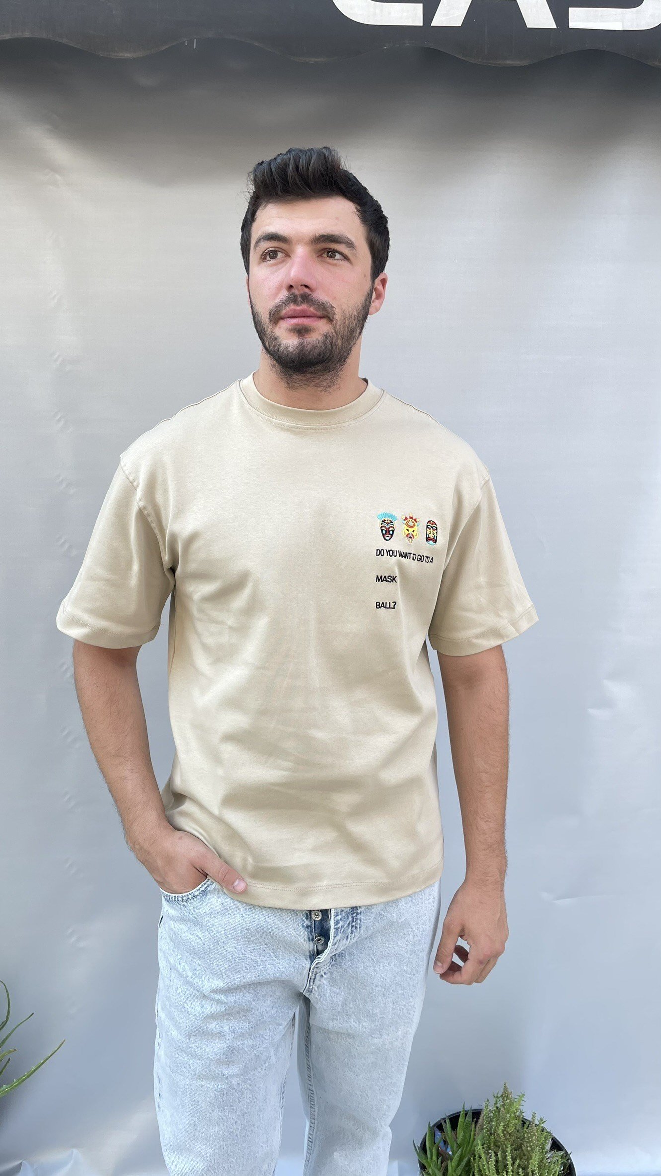 Maske Nakış Oversize T-shirt