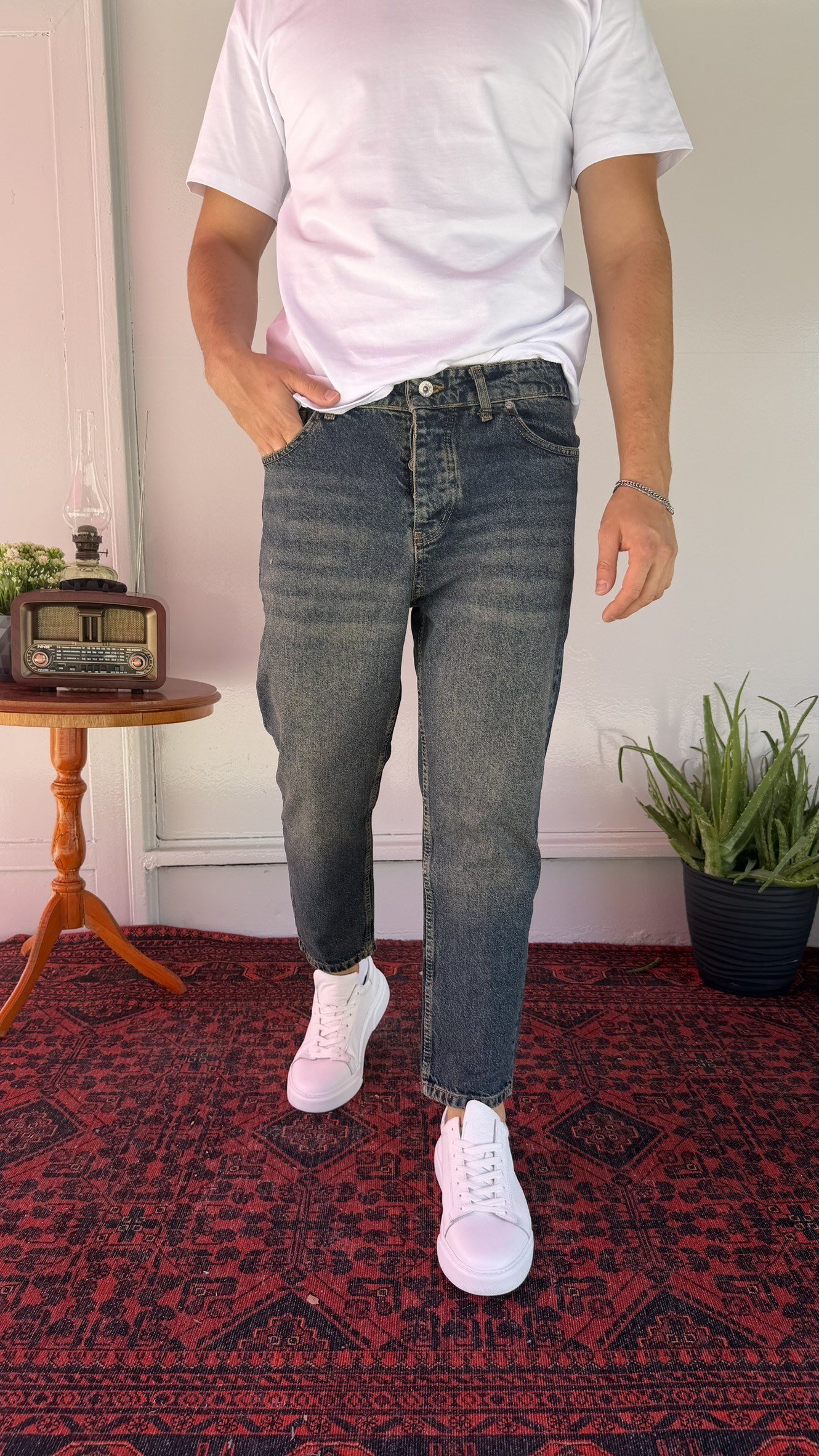 Mavi Yeşil Yıkamalı Boyfriend Jean