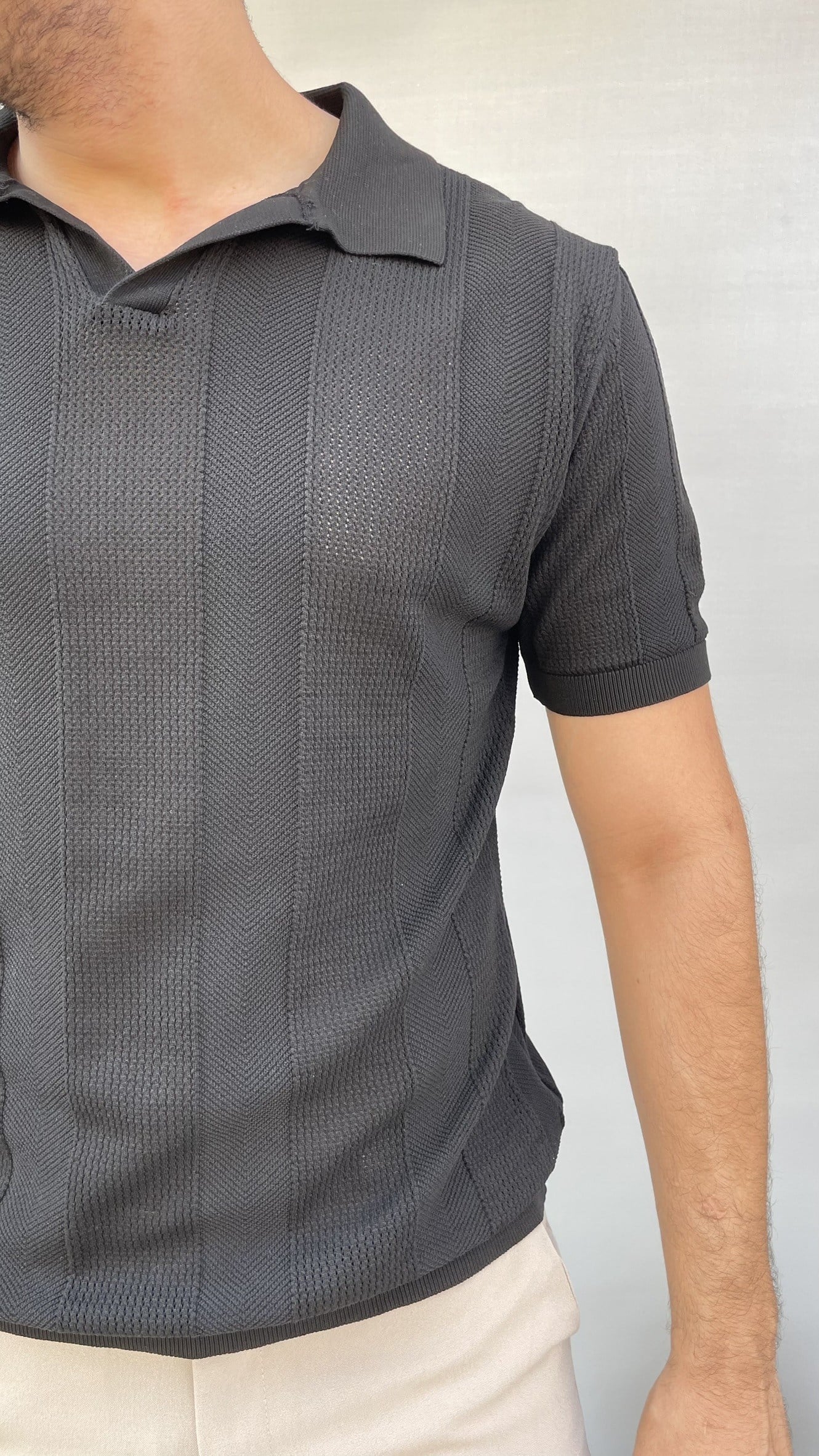Örgü Detay Triko Polo Yaka T-shirt