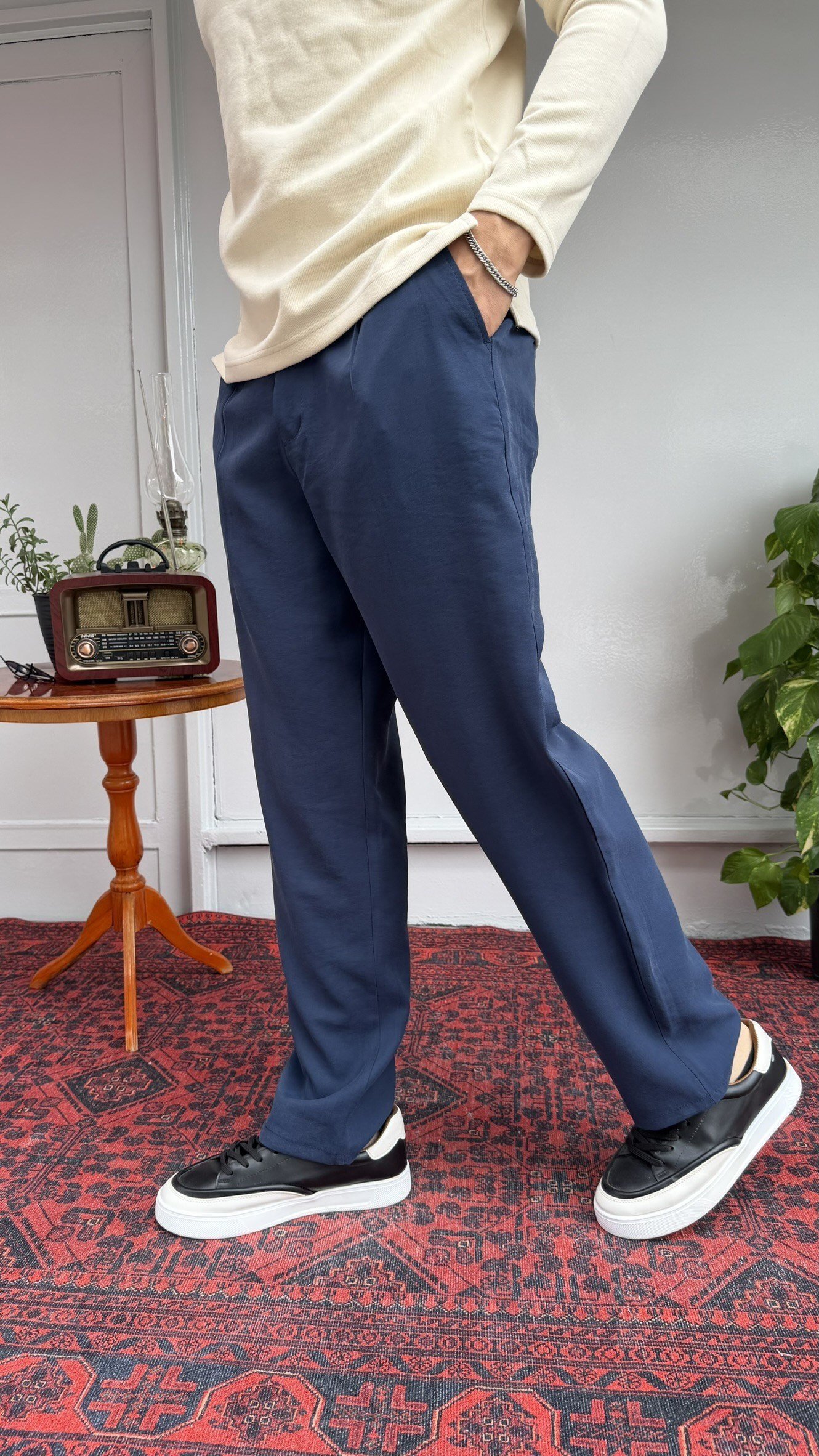 Parlak Kumaş Baggy Kumaş Pantolon