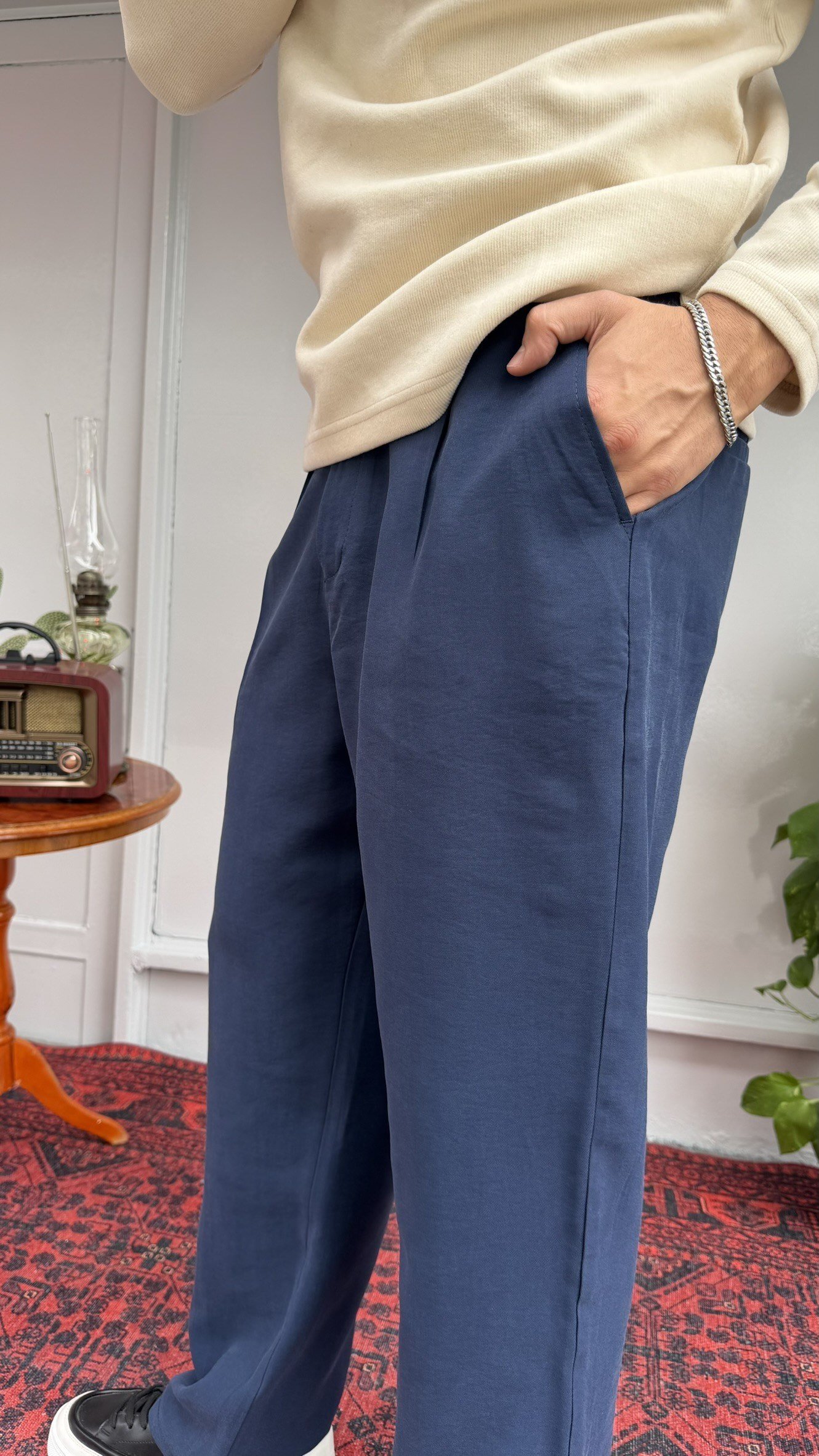 Parlak Kumaş Baggy Kumaş Pantolon