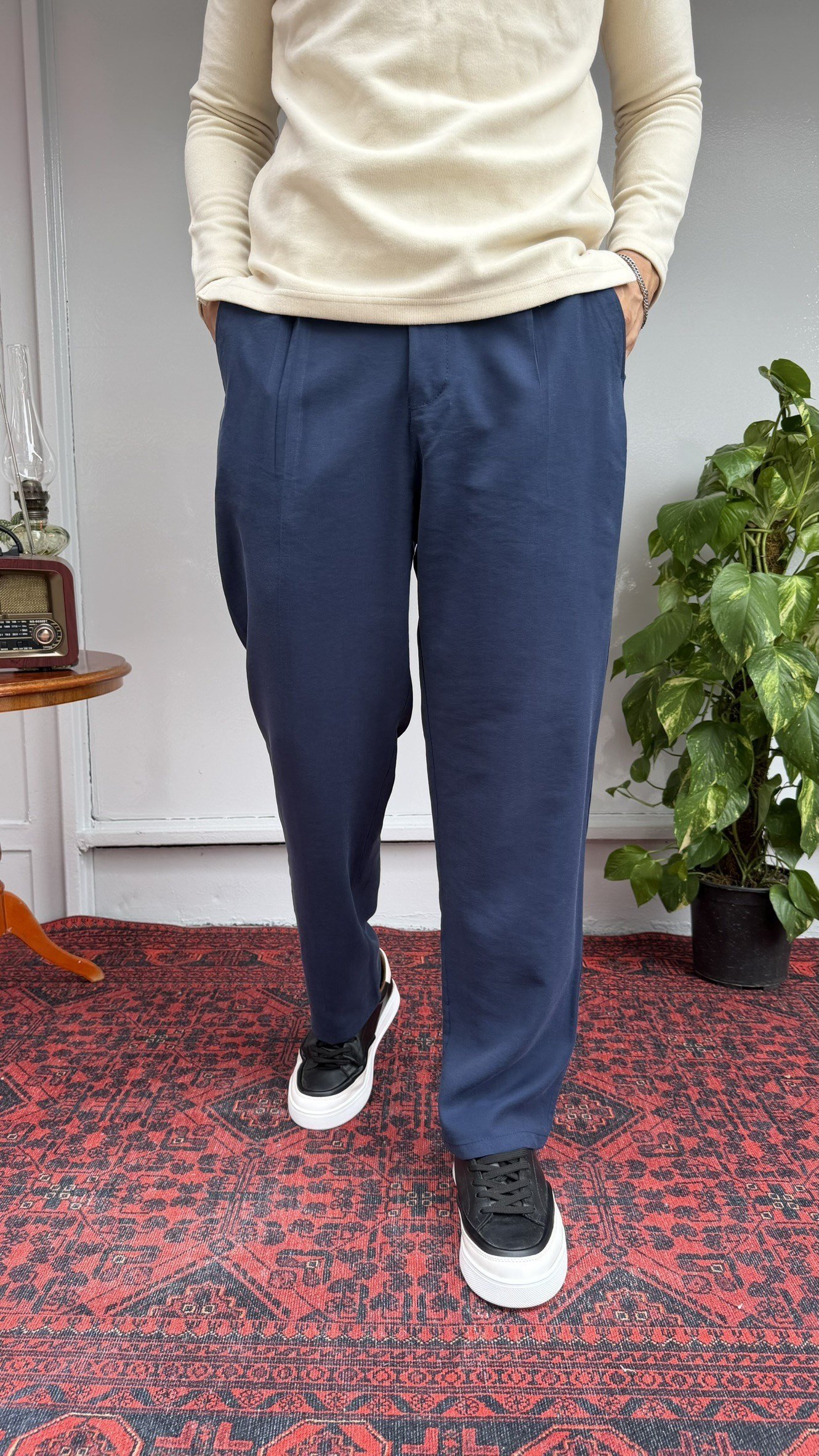 Parlak Kumaş Baggy Kumaş Pantolon