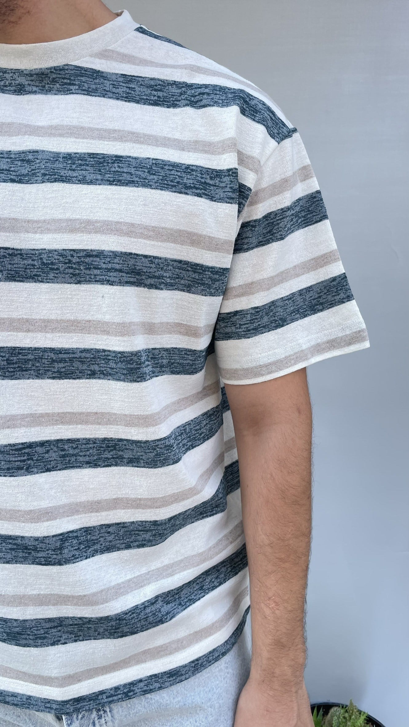 Renkli Çizgili Oversize İnce Triko T-shirt