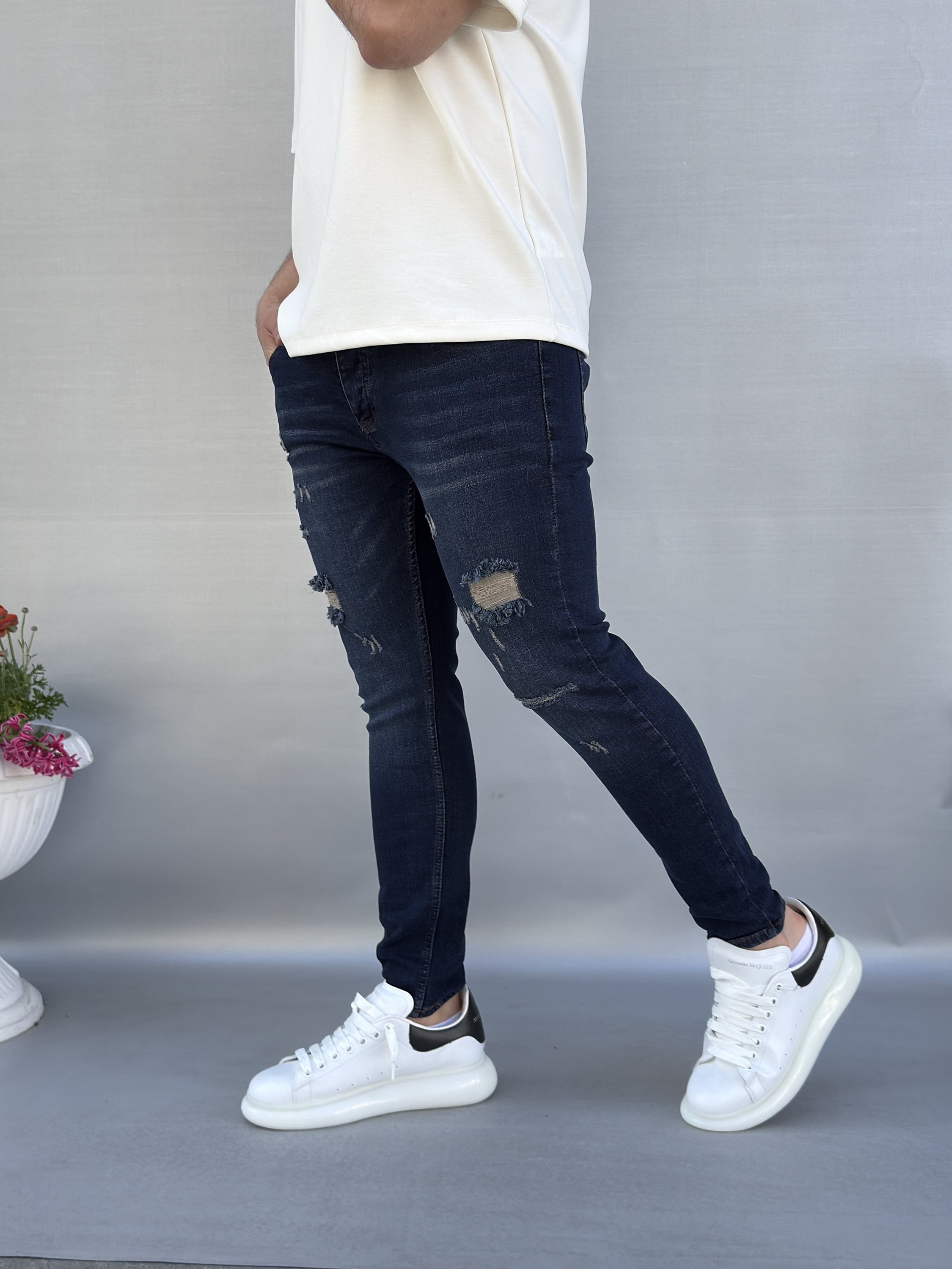 Tasarım Yırtık Detay Skinny Pantolon