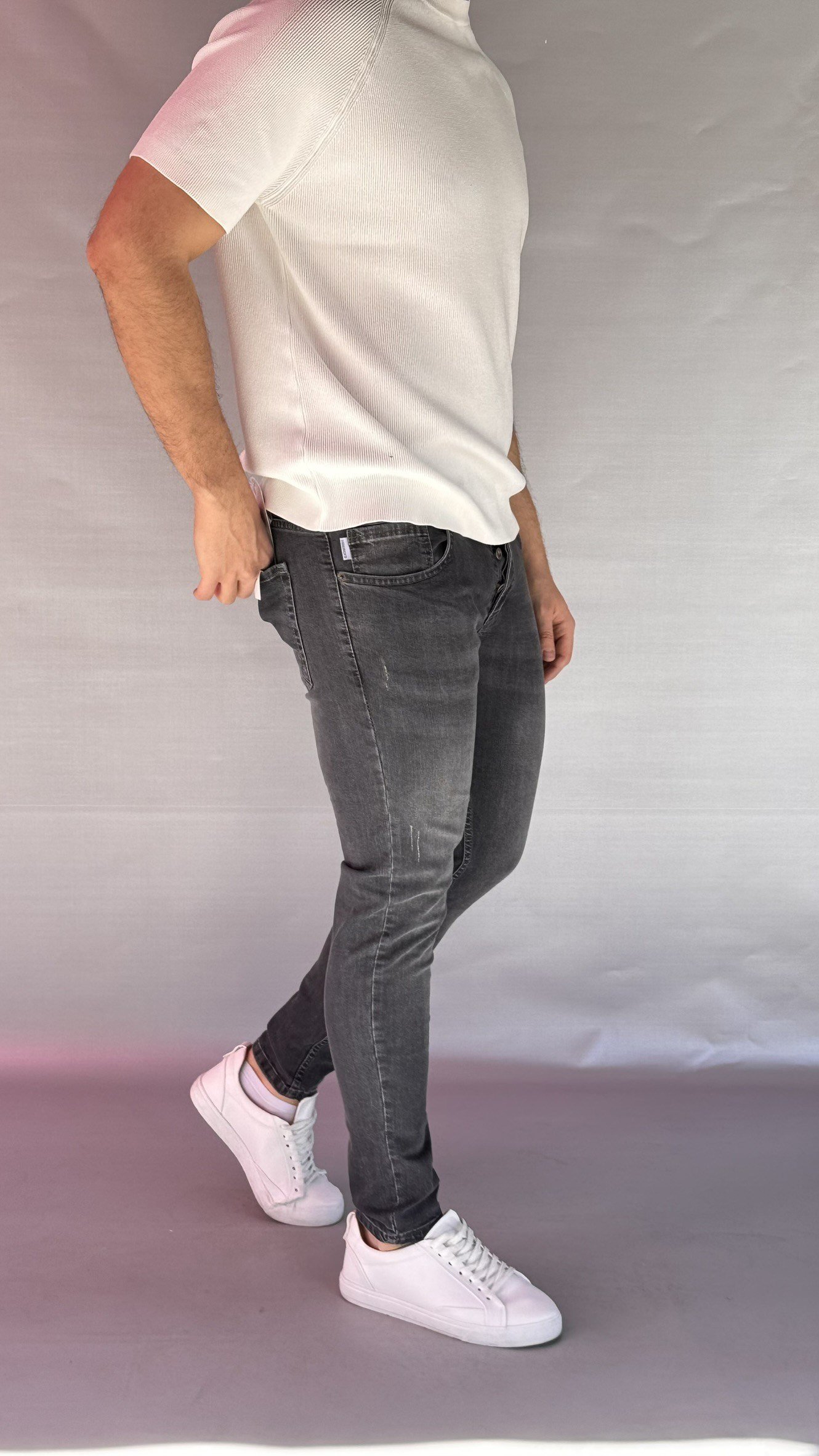 Tırnaklı Antrasit Slim Fit Jean