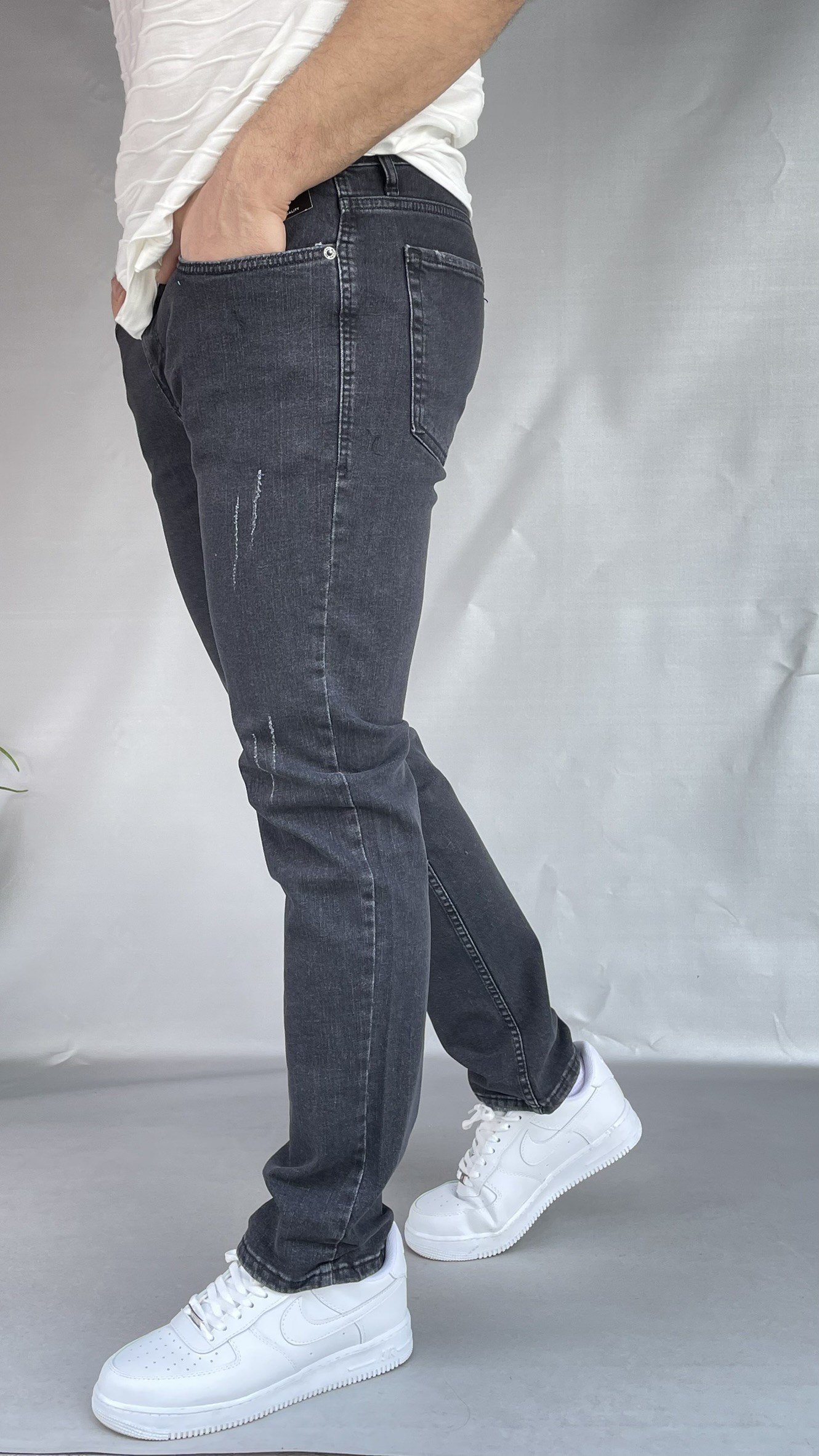 Tırnaklı Antrasit Slim Fit Jean