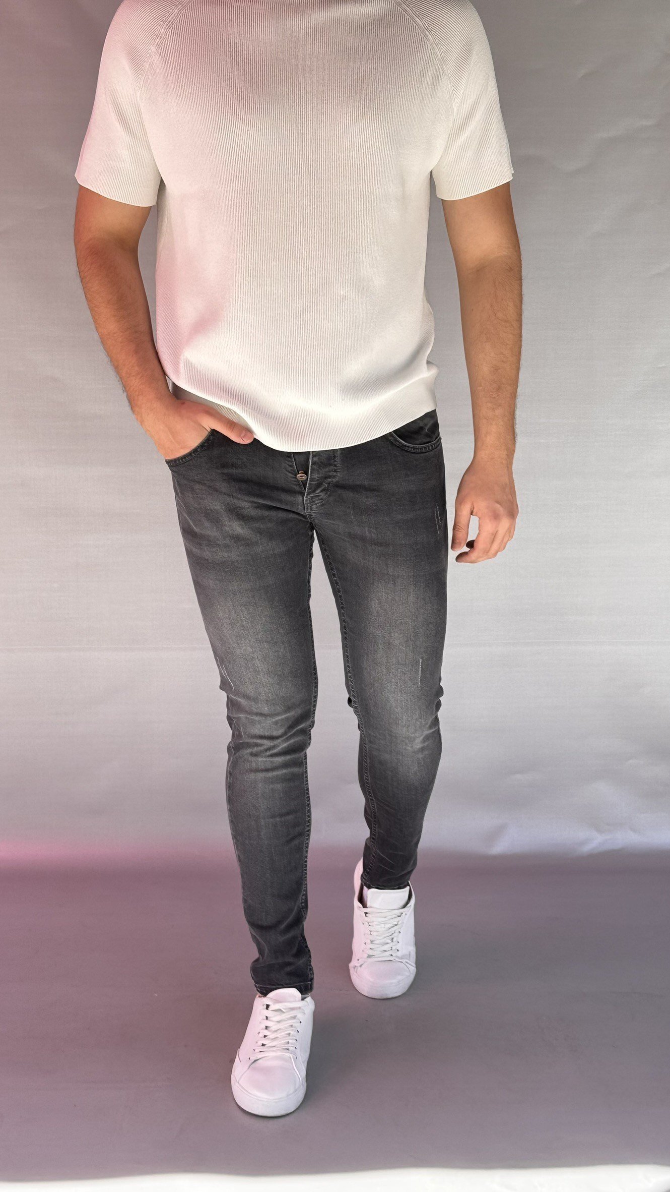 Tırnaklı Antrasit Slim Fit Jean