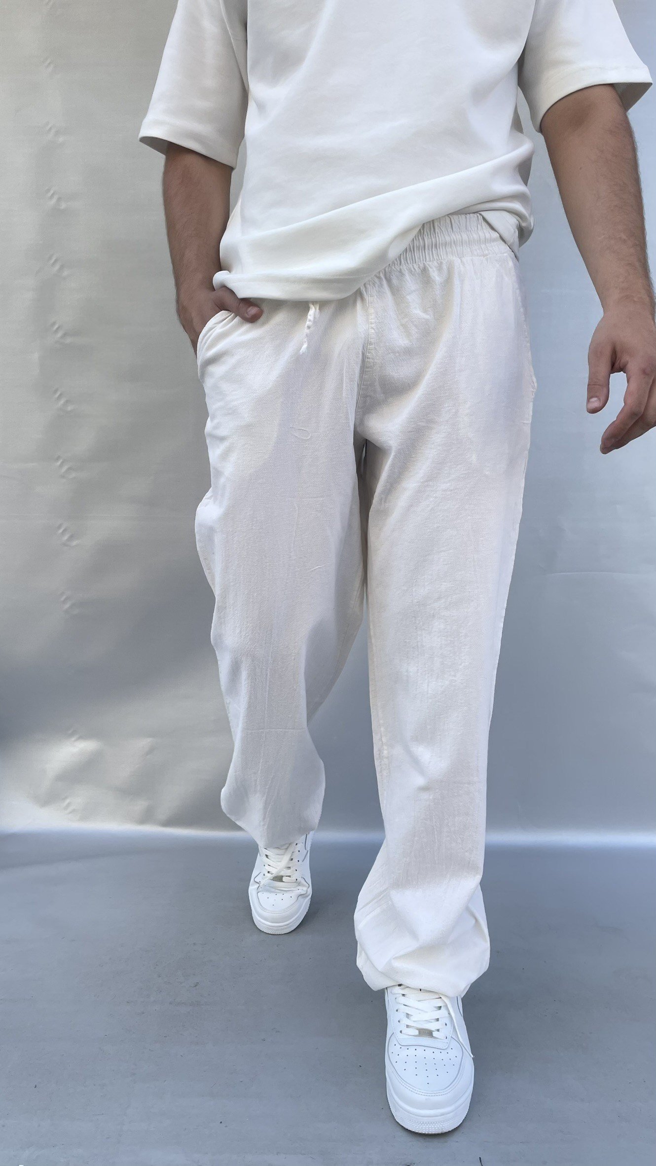 Uzun Baggy Keten Pantolon