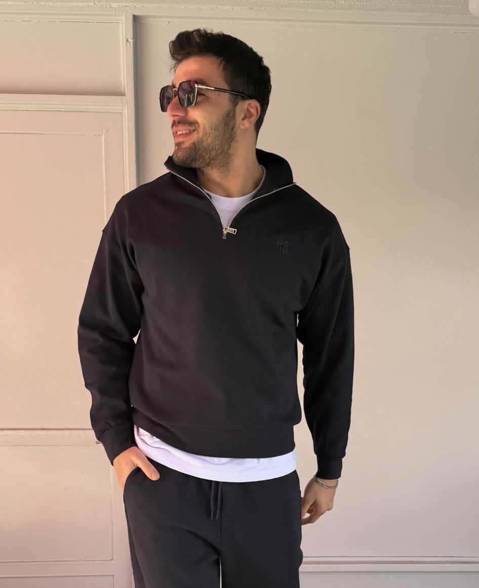 Wong Şardonsuz Yarım Fermuarlı Sweat
