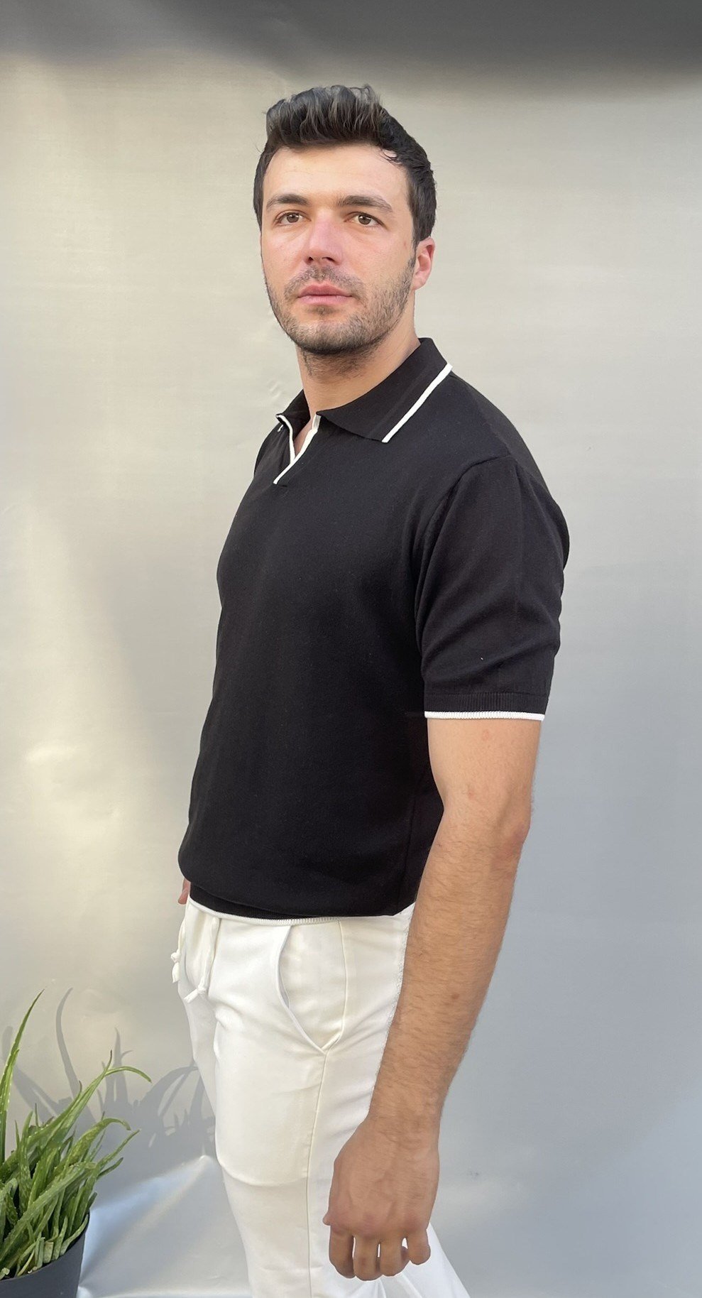 Yaka Çizgi Detay Triko Polo Yaka