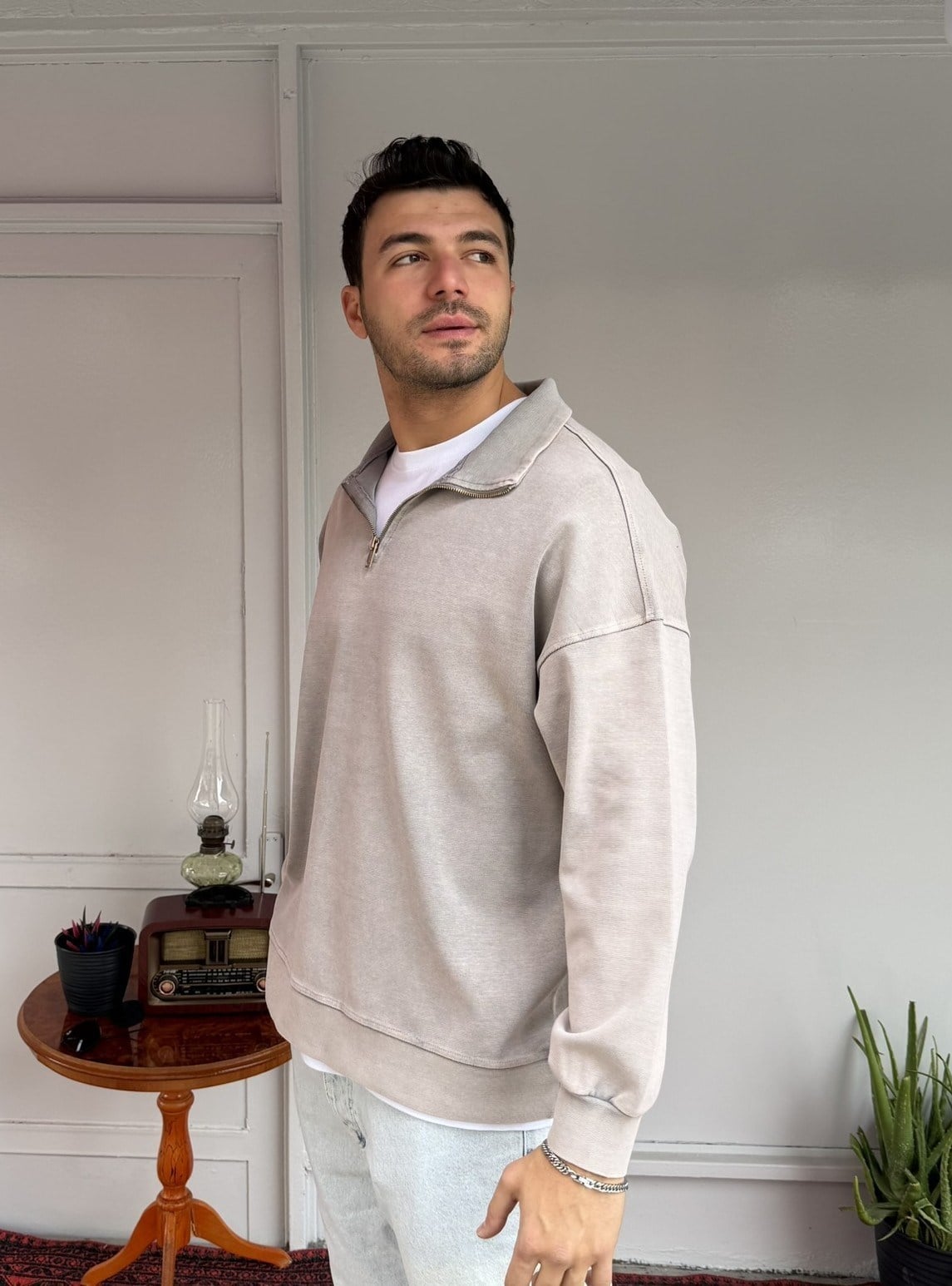 Yarım Fermuar Şardonsuz Sweat