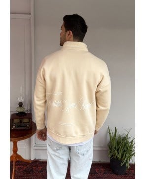 Yazı Detay Yarım Fermuarlı Oversize Sweat