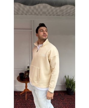 Yazı Detay Yarım Fermuarlı Oversize Sweat