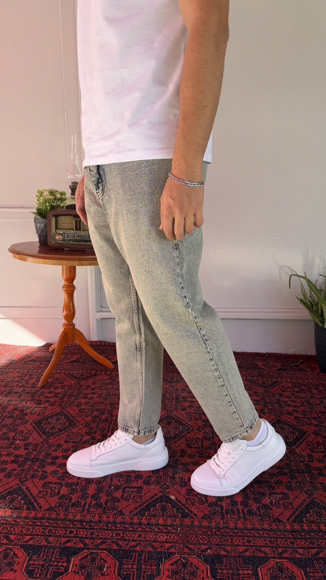 Yeşil Kar Yıkamalı Boyfriend Jean