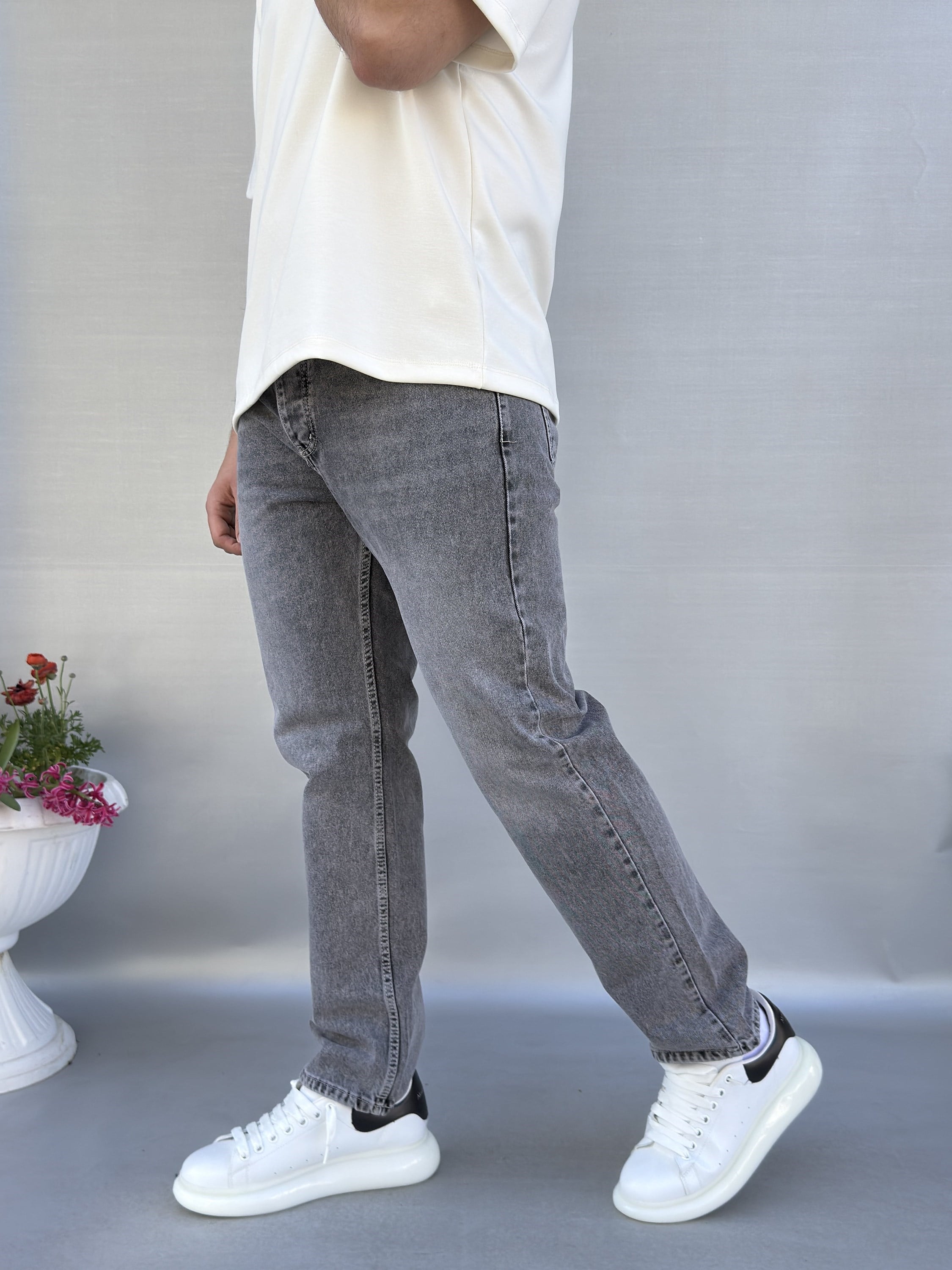 Yıkamalı Gri Baggy Pantolon
