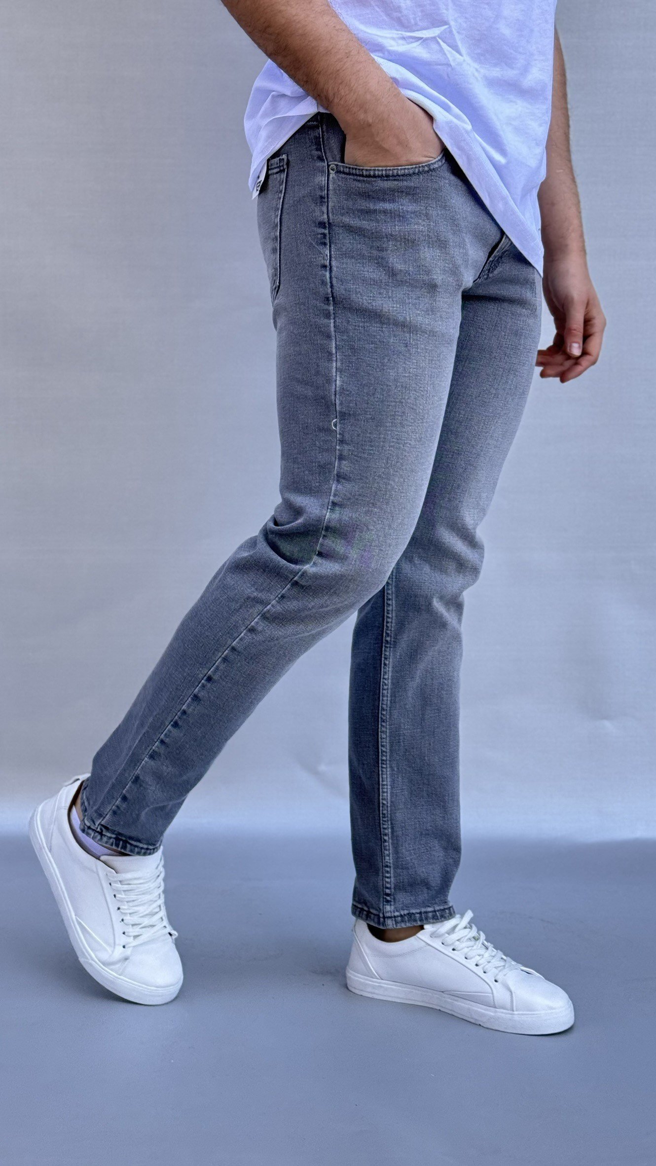 Yıkamalı Gri Slim Fit Jean