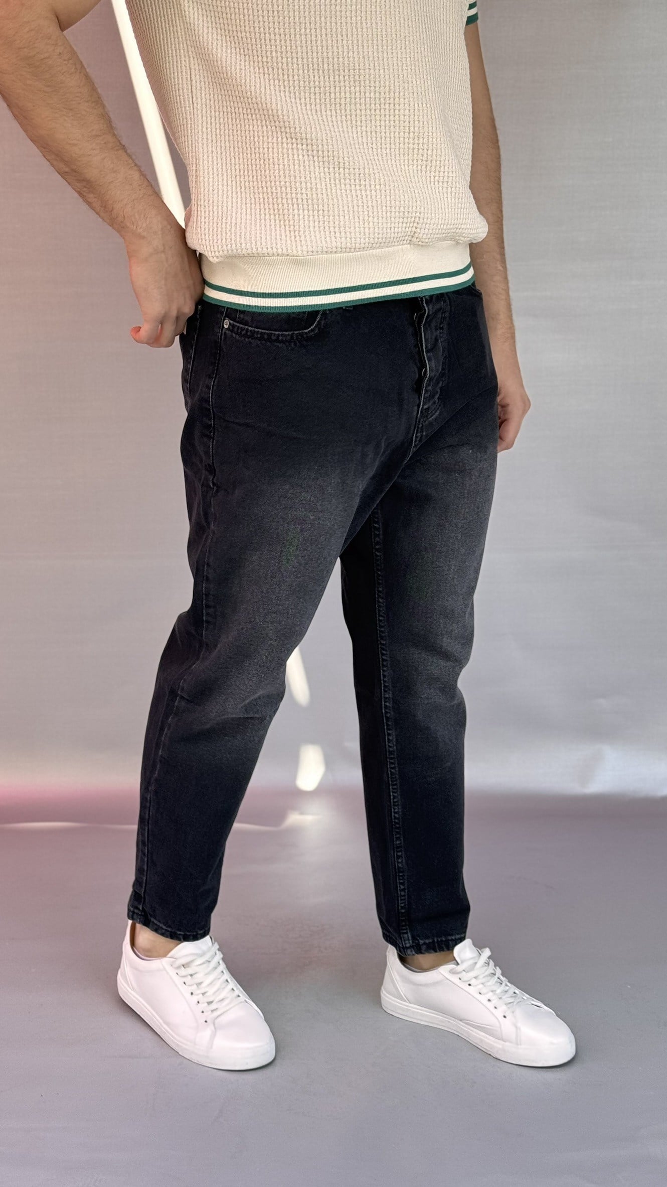 Yıkamalı Siyah Boyfriend Pantolon