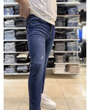 Yırtık Detay Koyu Mavi Skinny Jean 137CslKe