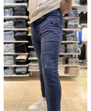 Yırtık Detay Koyu Mavi Skinny Jean 137CslKe