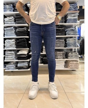 Yırtık Detay Koyu Mavi Skinny Jean 137CslKe