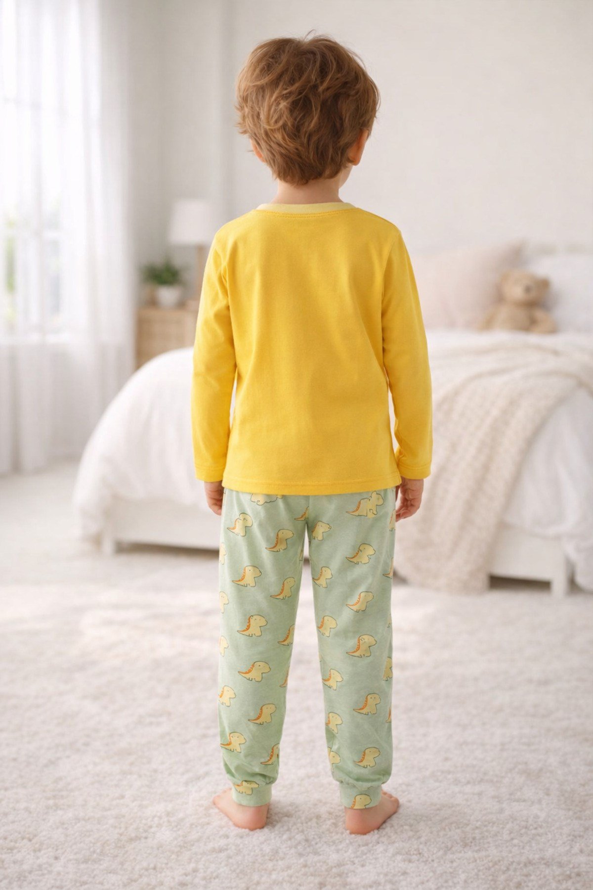%100 pamuk çocuk uzun kollu ince pijama takımı