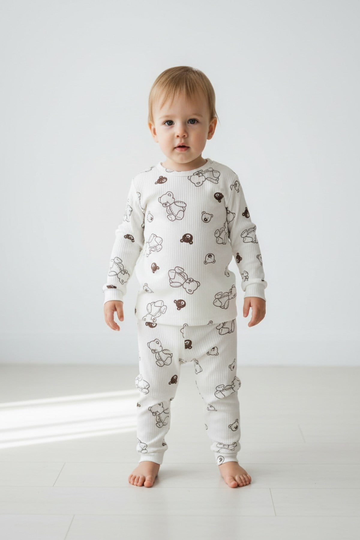 çocuk pijama takımı ayı desenli raporlu kumaş