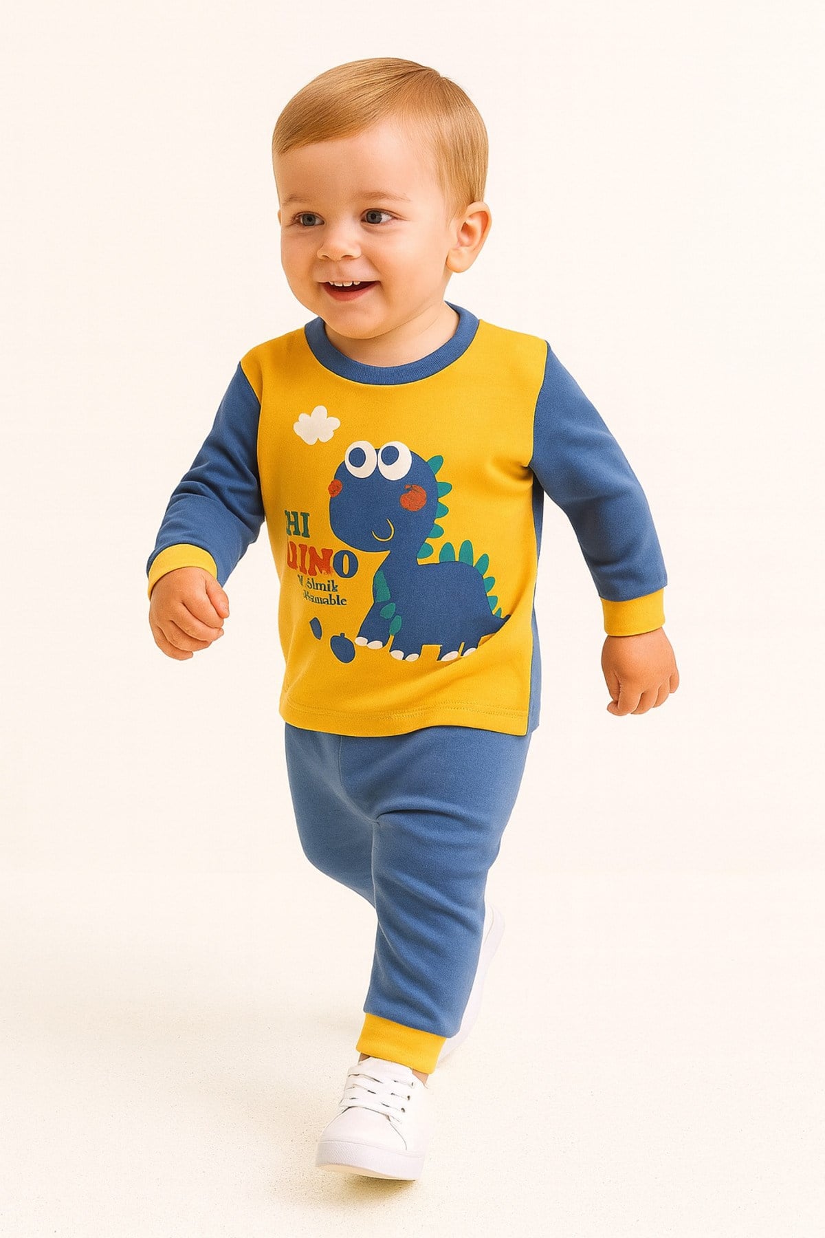 Erkek Çocuk Dinozor Baskılı Pamuklu Penye Pijama Takımı 0-5 Yaş – Mevsimlik, Günlük Kullanıma Uygun