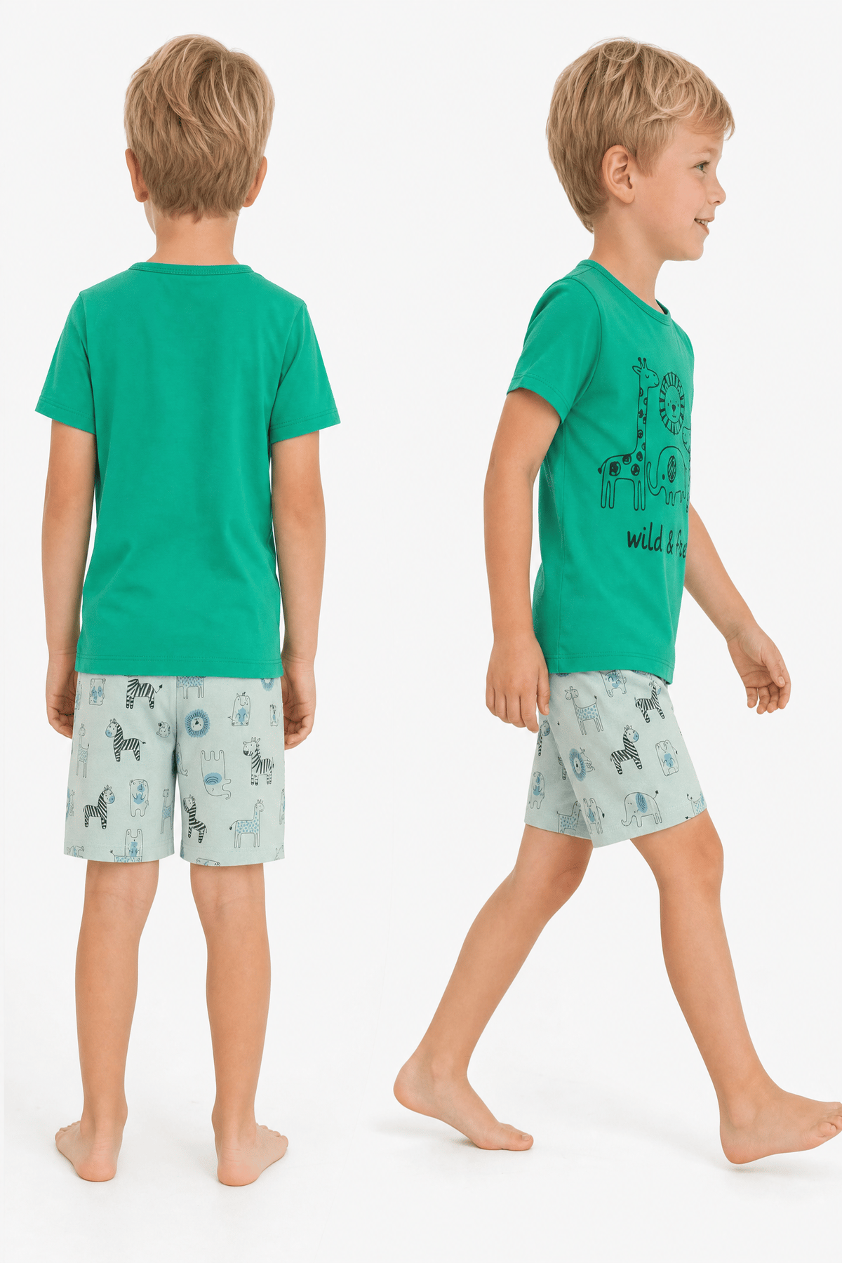 erkek çocuk süprem %100 pamuk şortlu bisiklet yaka pijama takımı yşil