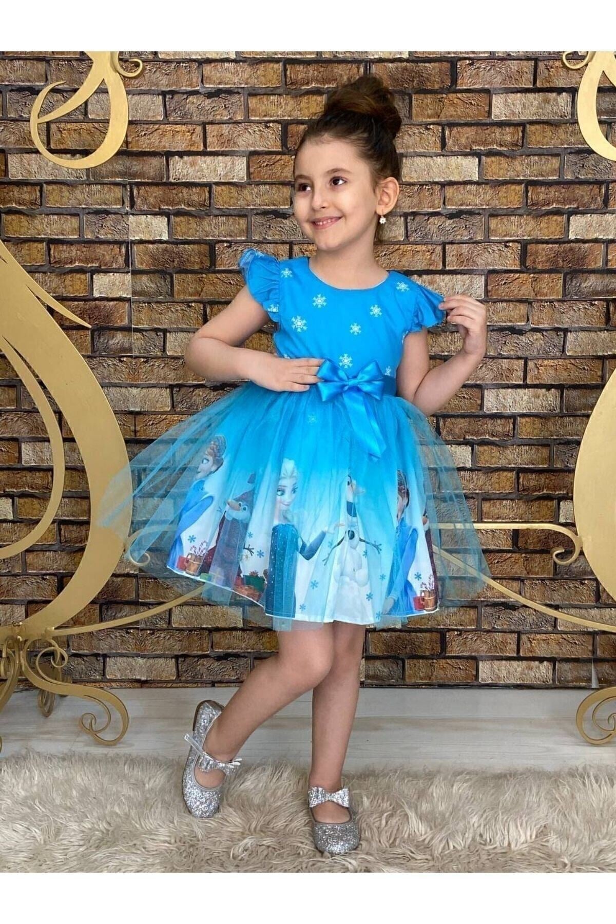 Frozen Elsa Temalı Yazlık Kız Çocuk Elbise – 4-7 Yaş | Hafif Kumaş | Günlük Kullanıma Uygun