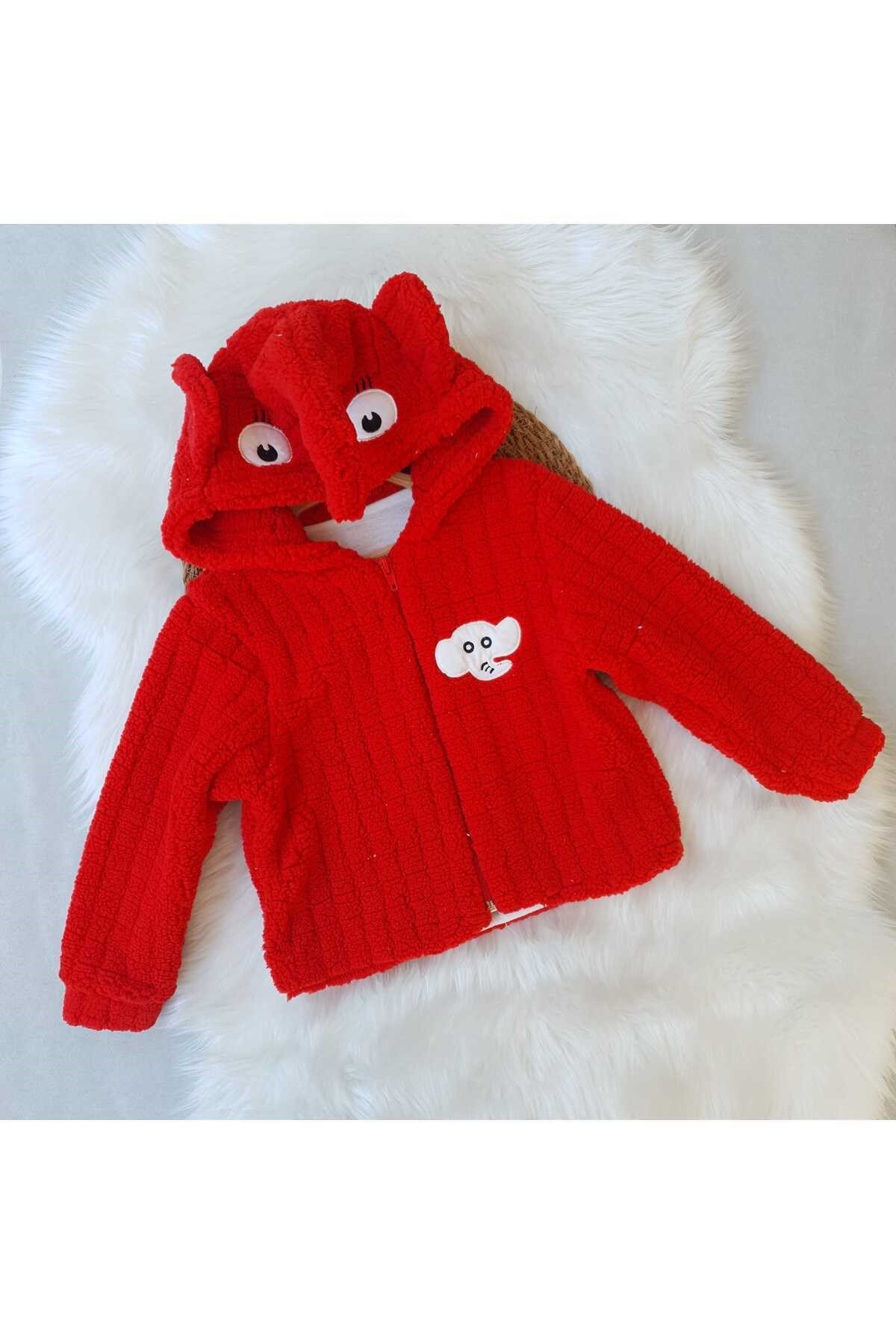 Kırmızı Unisex Çocuk Kareli Peluş Hırka - Astar Detaylı, 1-5 Yaş, Kışlık