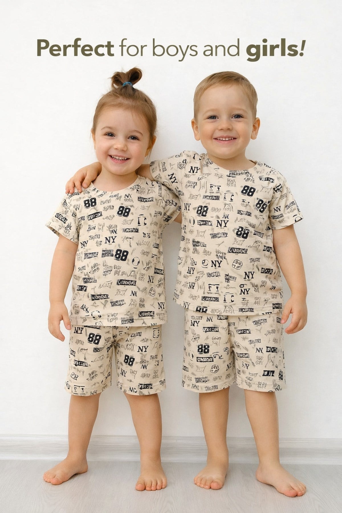 kız erkek cocuk yazı baskılı yazlık pijama takımı